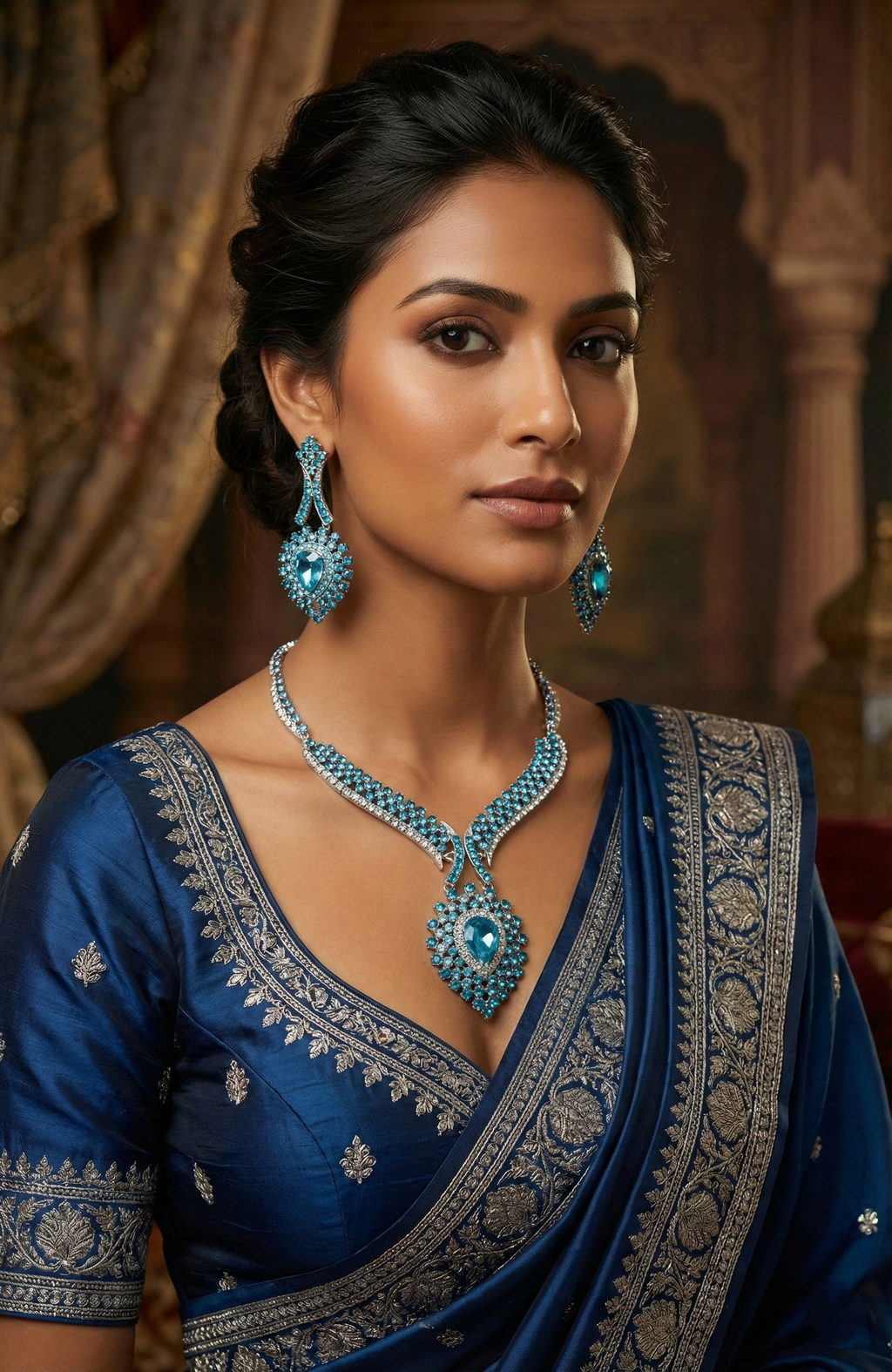 Elegant Sapphire Blue Crystal Necklace & Earrings Set