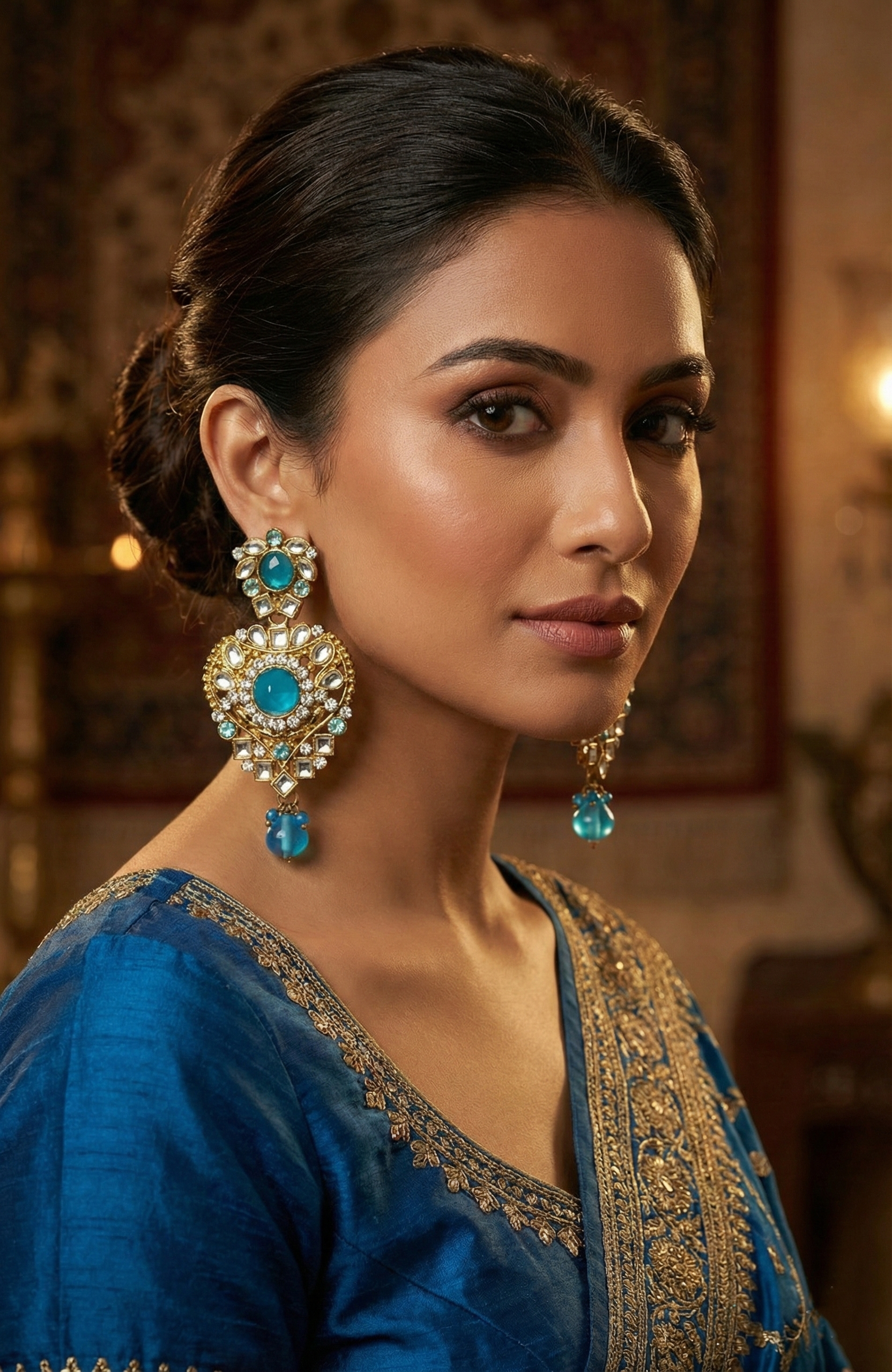 Blue & White Crystal Heart Shaped Earrings