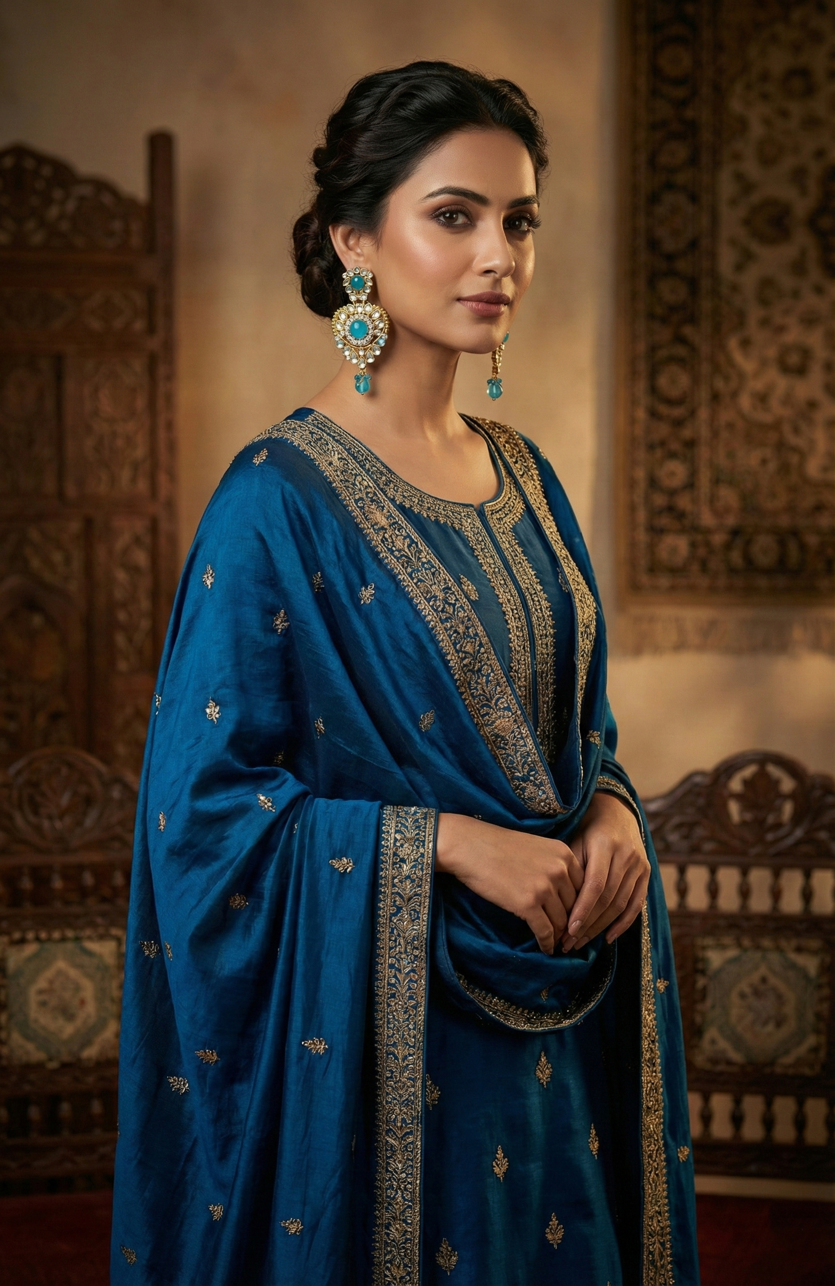 Blue & White Crystal Heart Shaped Earrings