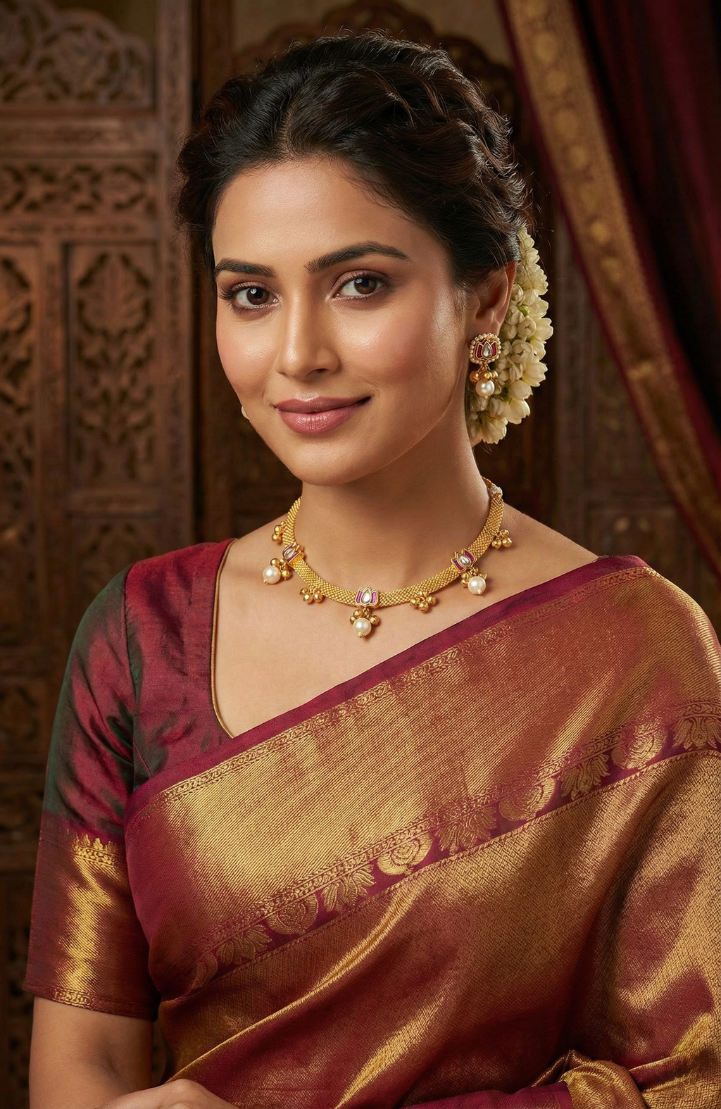 Elegant Lotus Kundan Pearl Choker Set