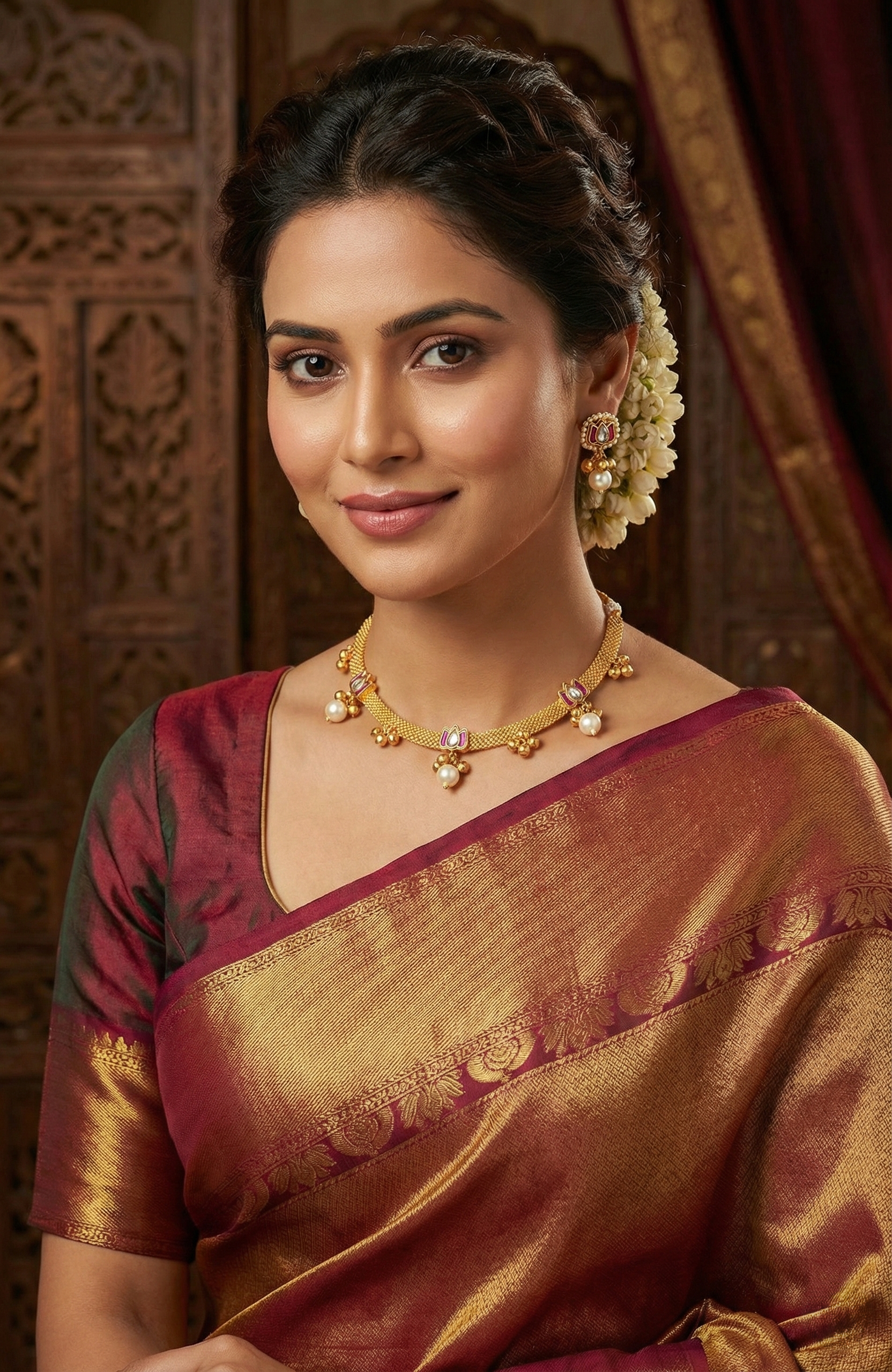 Elegant Lotus Kundan Pearl Choker Set