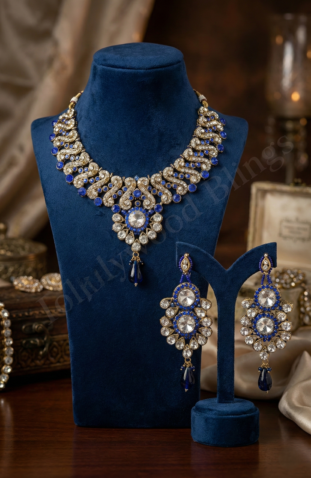 Royal Blue Crystal Choker Set