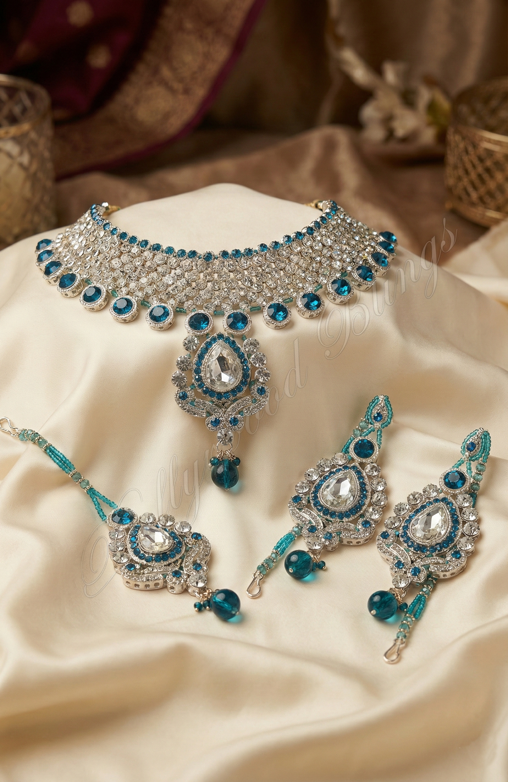 Teal Crystal Necklace Set