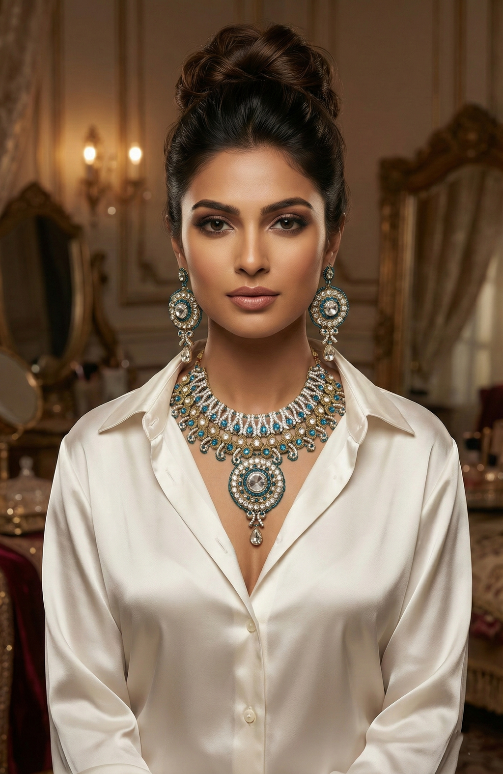 Royal Blue & Gold Stone-Studded Necklace Set