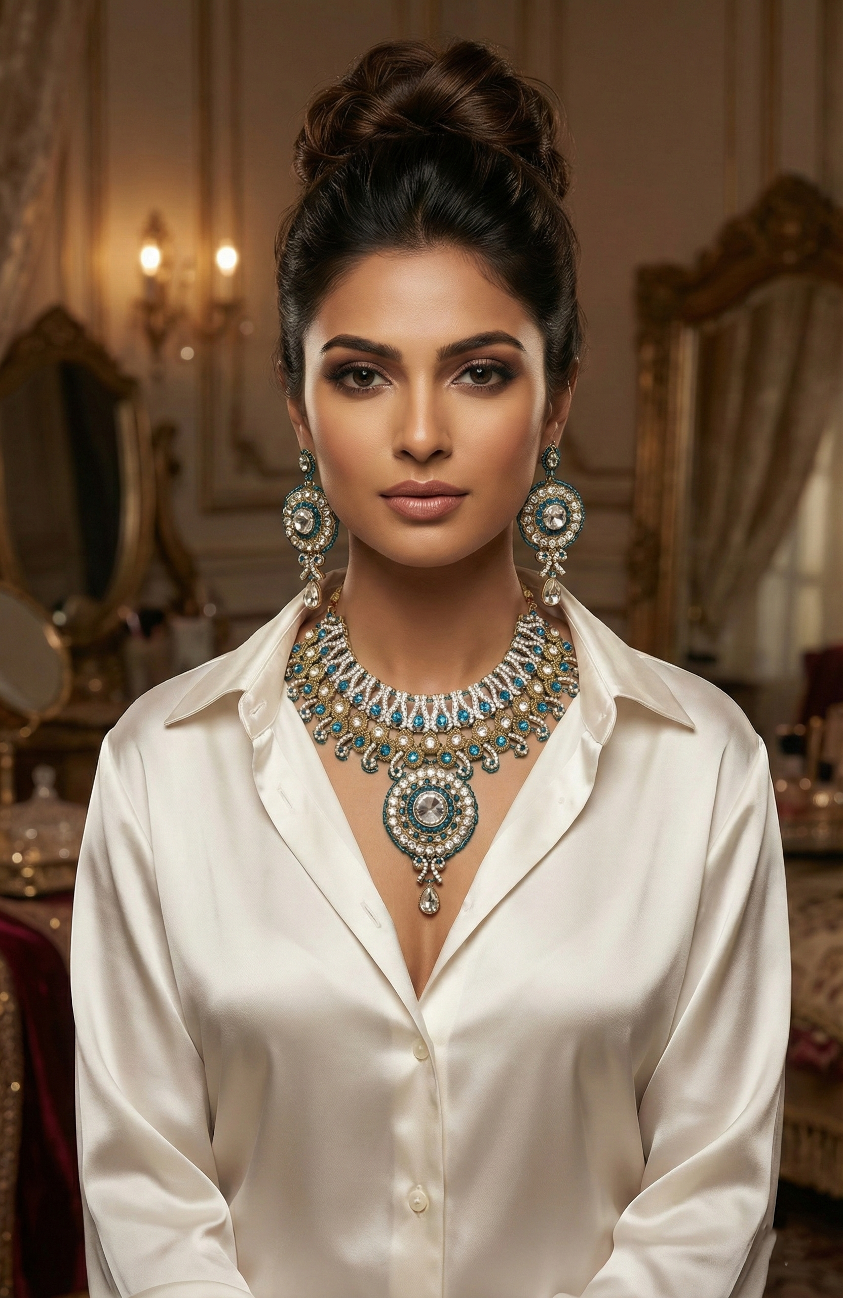 Royal Blue & Gold Stone-Studded Necklace Set