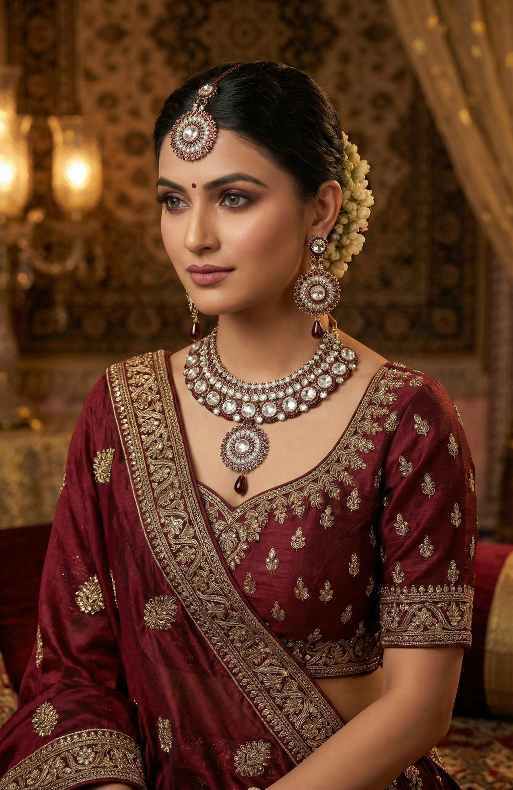 Elegant Ruby & Clear Stone Bridal Jewellery Set