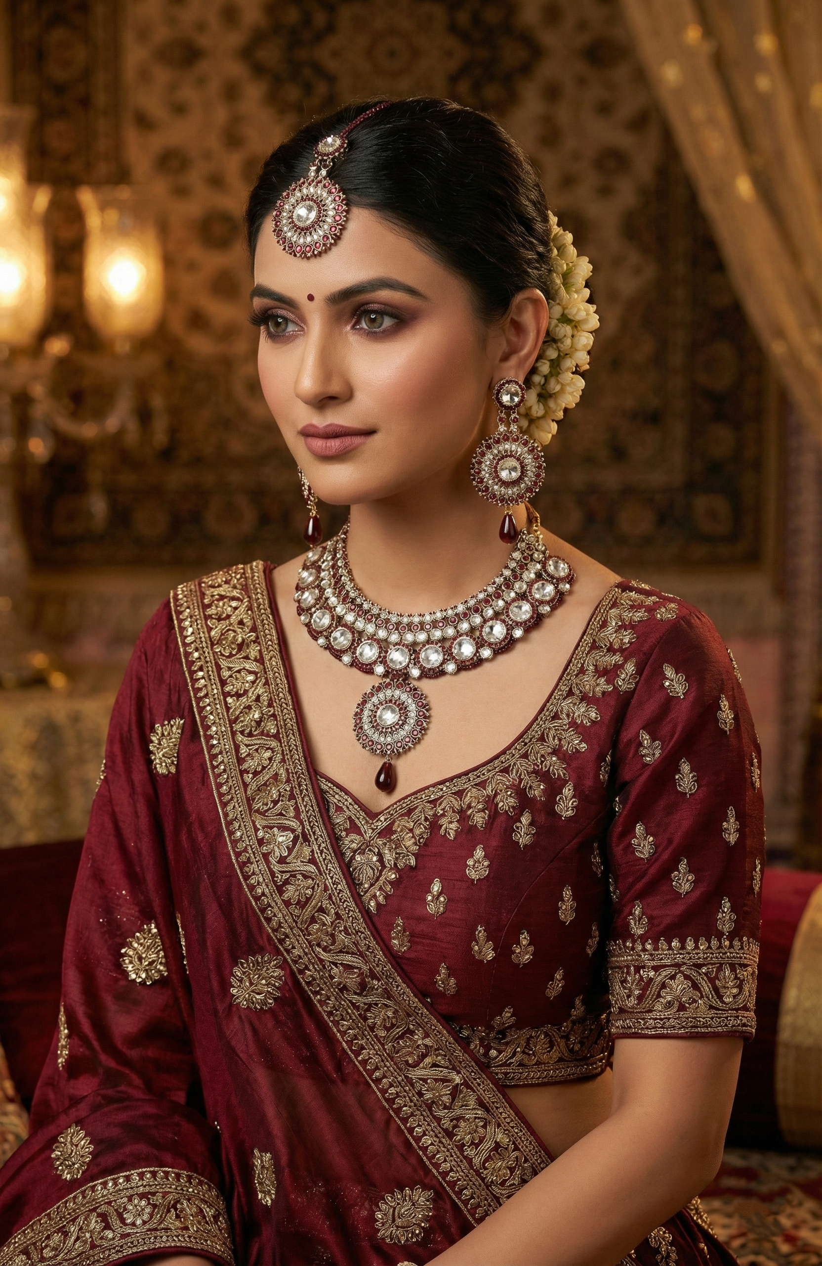 Elegant Ruby & Clear Stone Bridal Jewellery Set