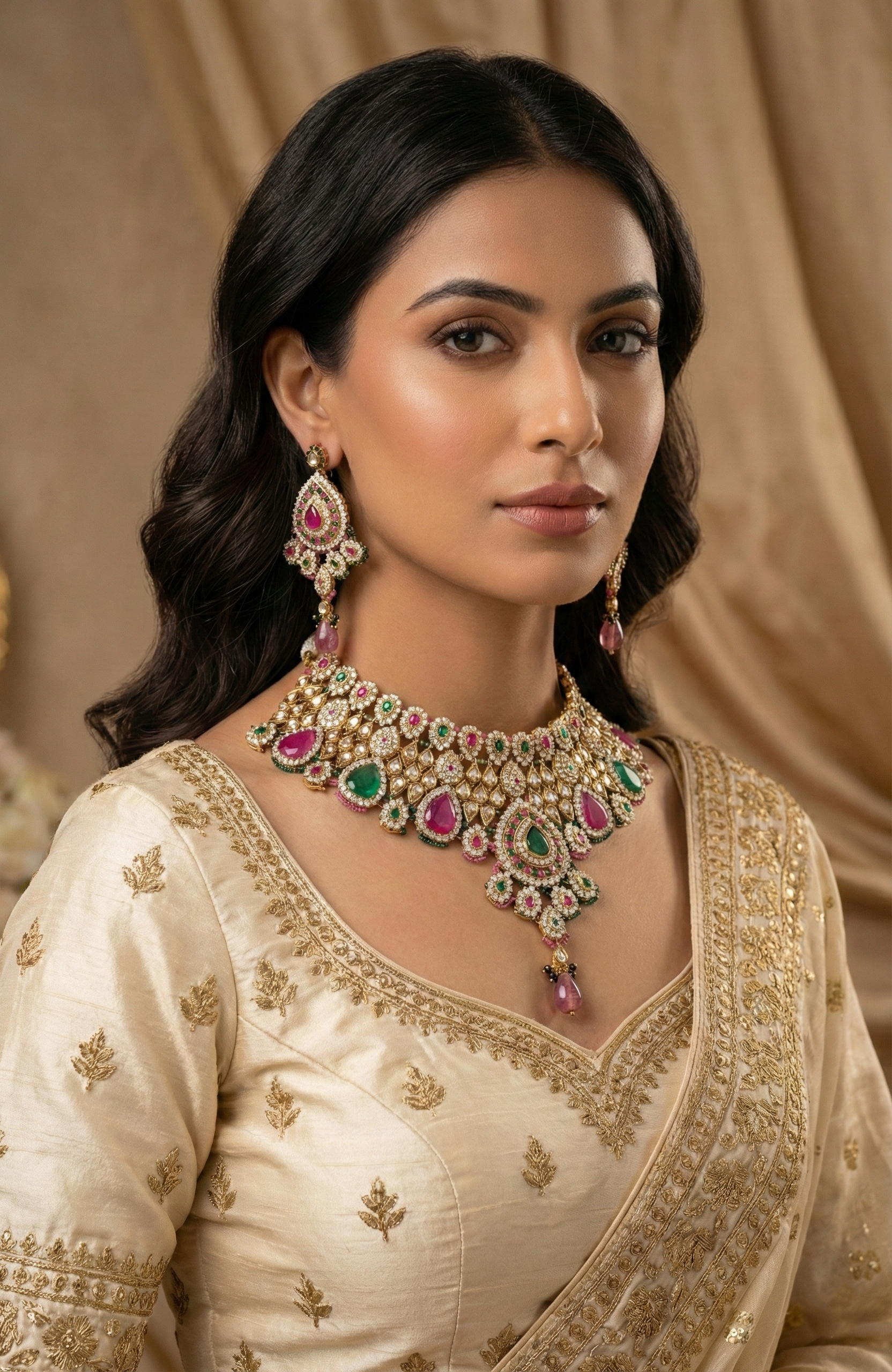 Royal Pink and Green Necklace & Earrings Set