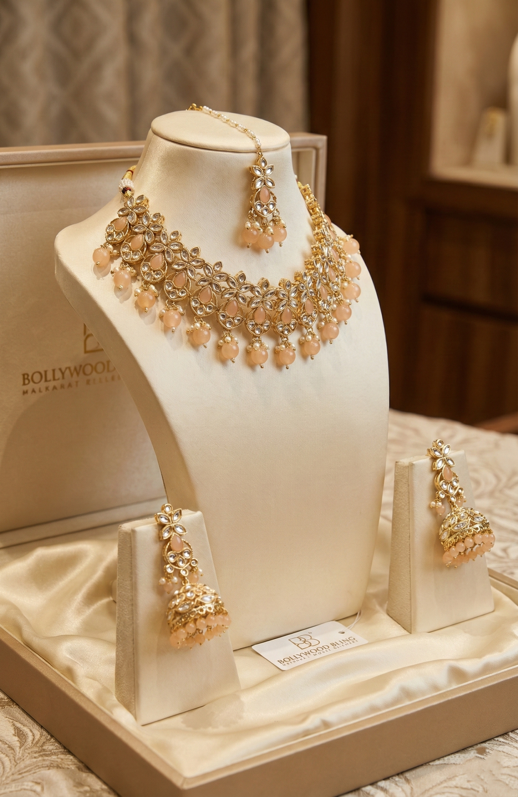 Blush Peach coloured choker Necklace Set