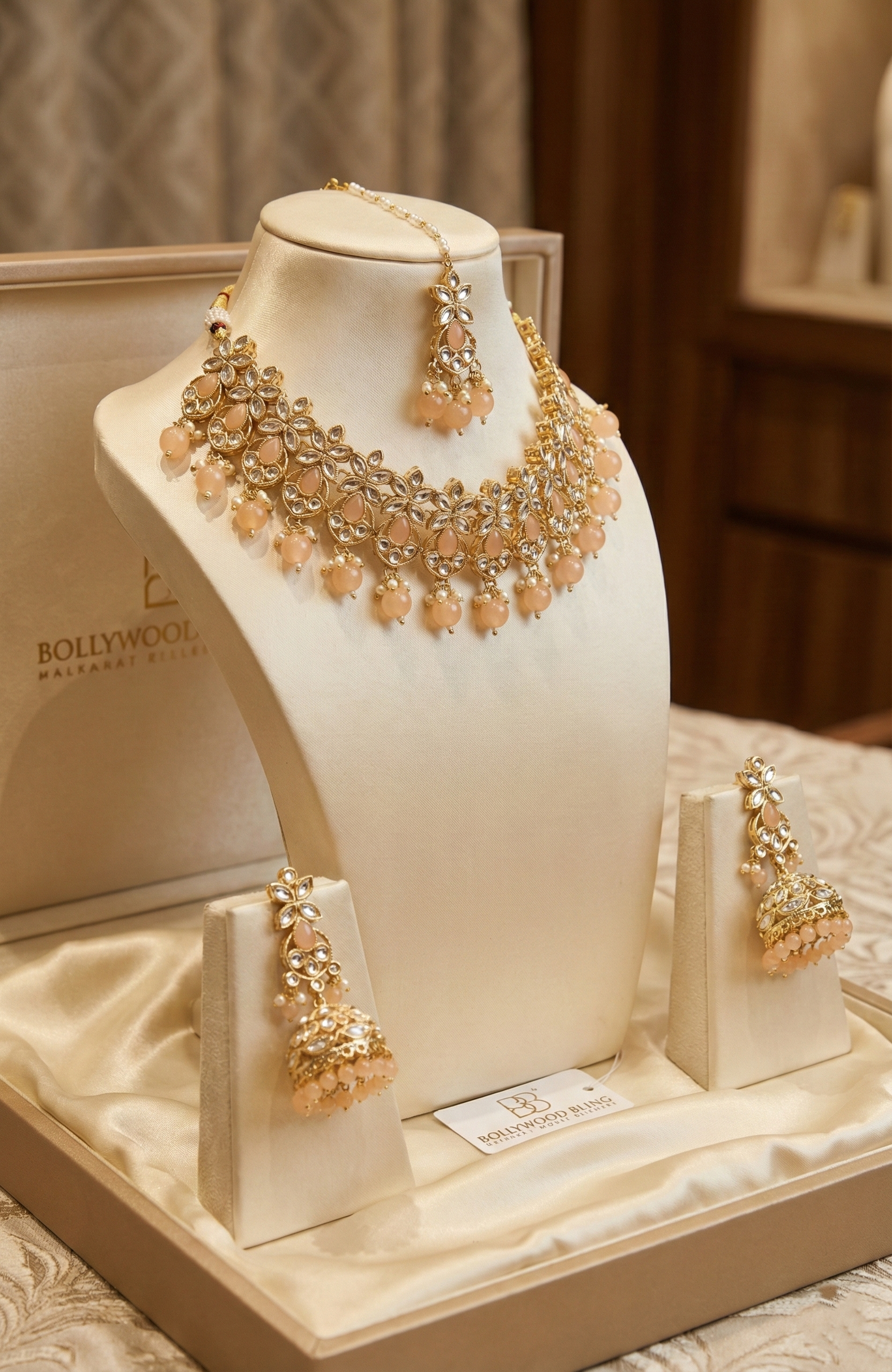 Blush Peach coloured choker Necklace Set