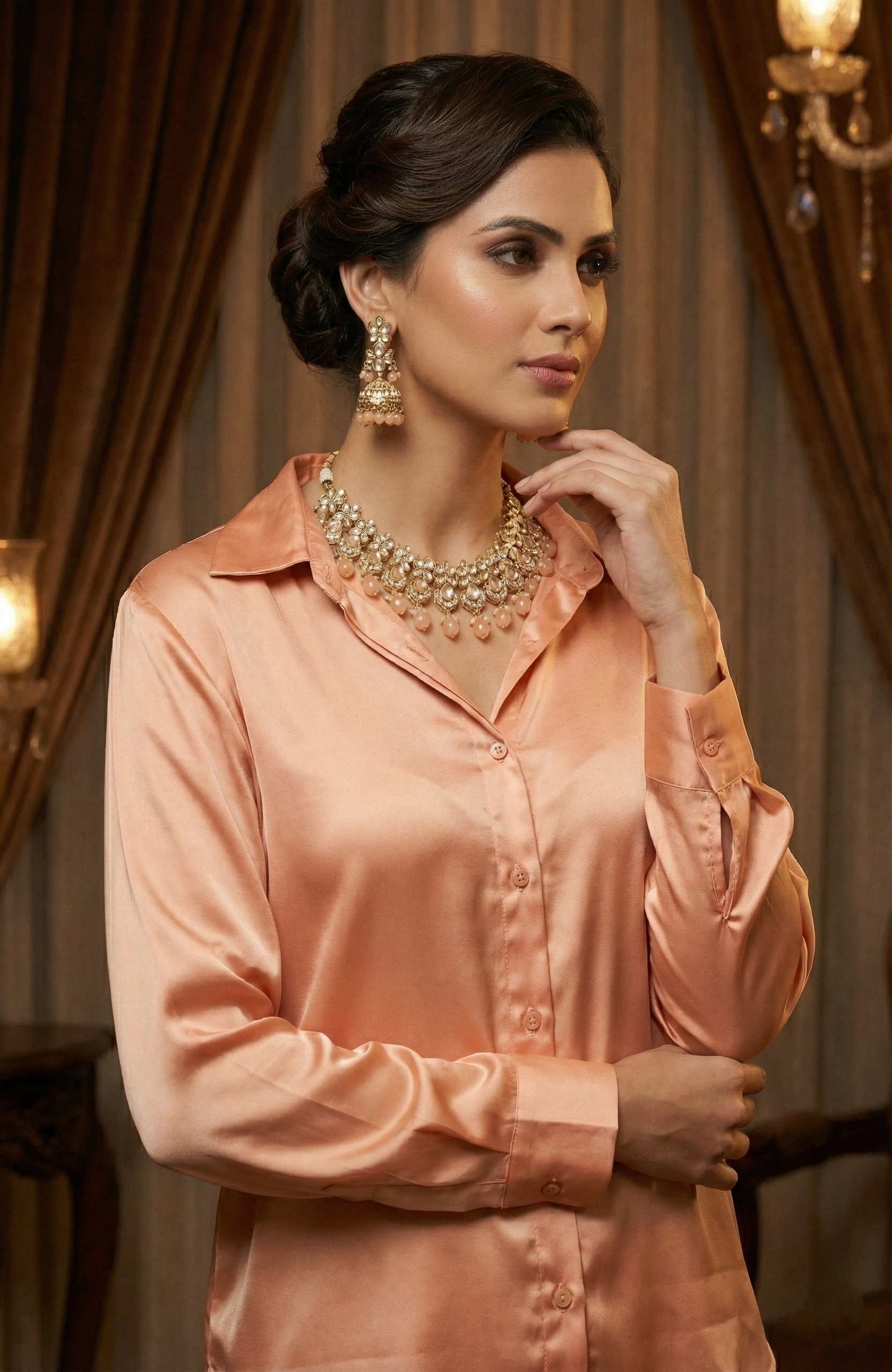 Blush Peach coloured choker Necklace Set