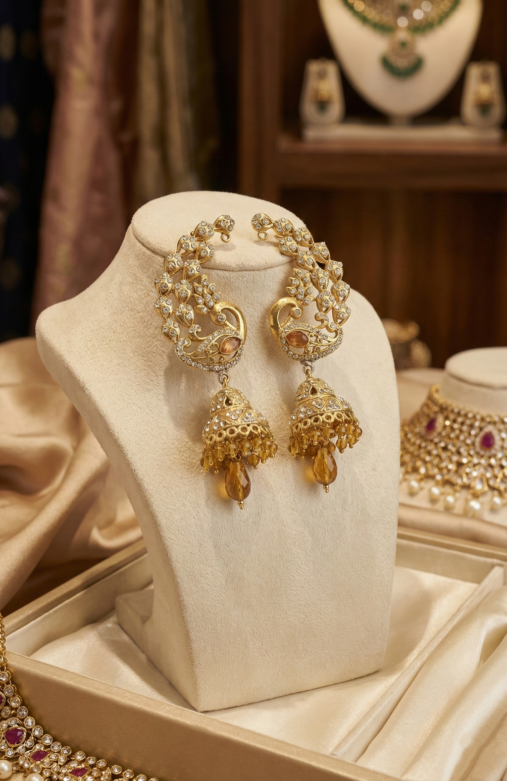 Peacock Jhumka Kaanphool Earrings