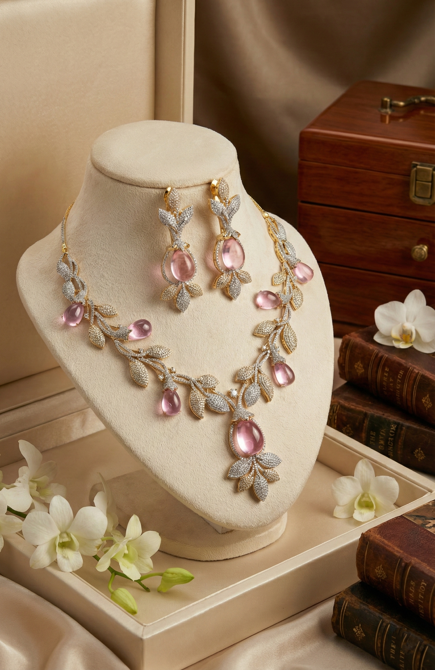 Pink Stone Necklace & Earrings Set