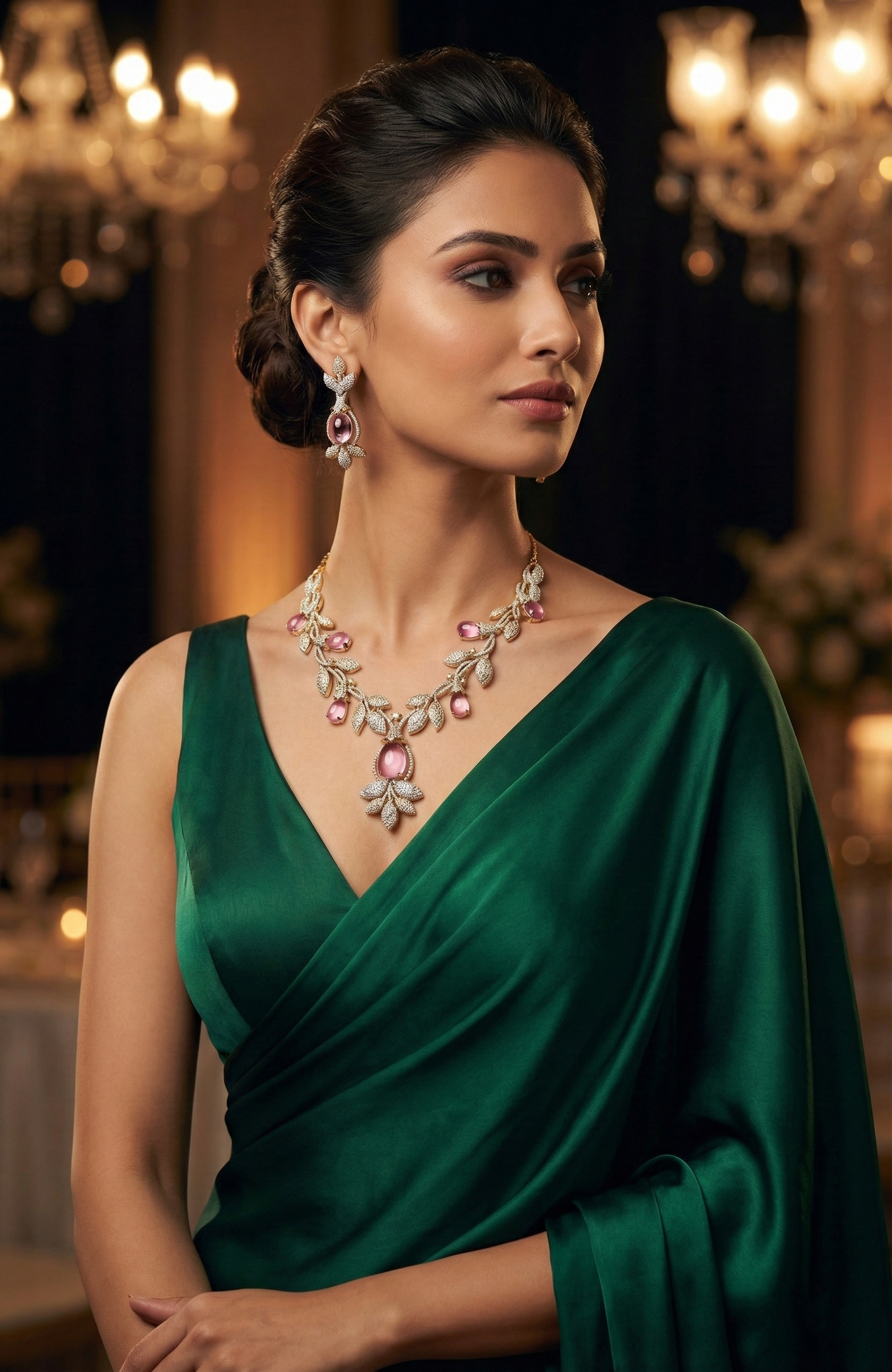 Pink Stone Necklace & Earrings Set