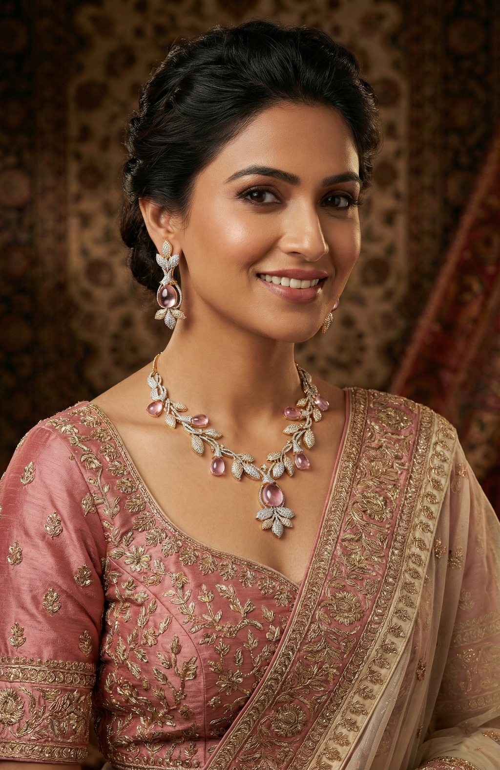 Pink Stone Necklace & Earrings Set