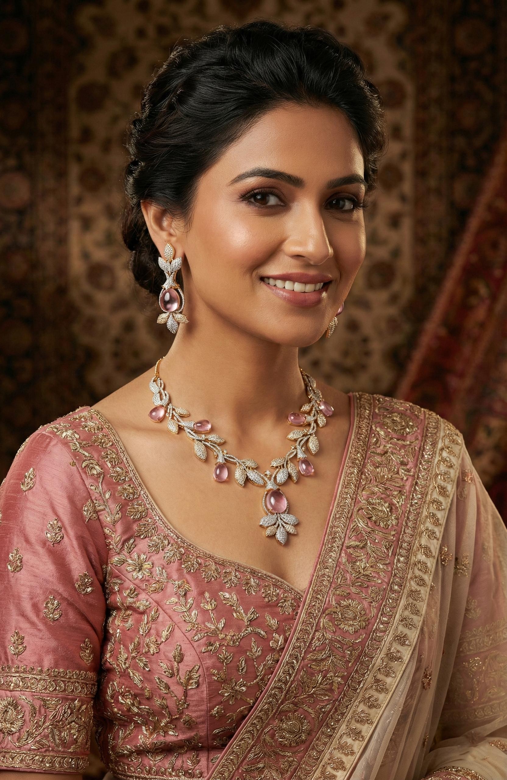 Pink Stone Necklace & Earrings Set