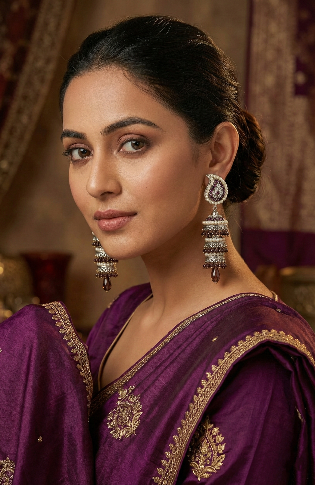 Layered Pearl & Stone Jhumka Earrings