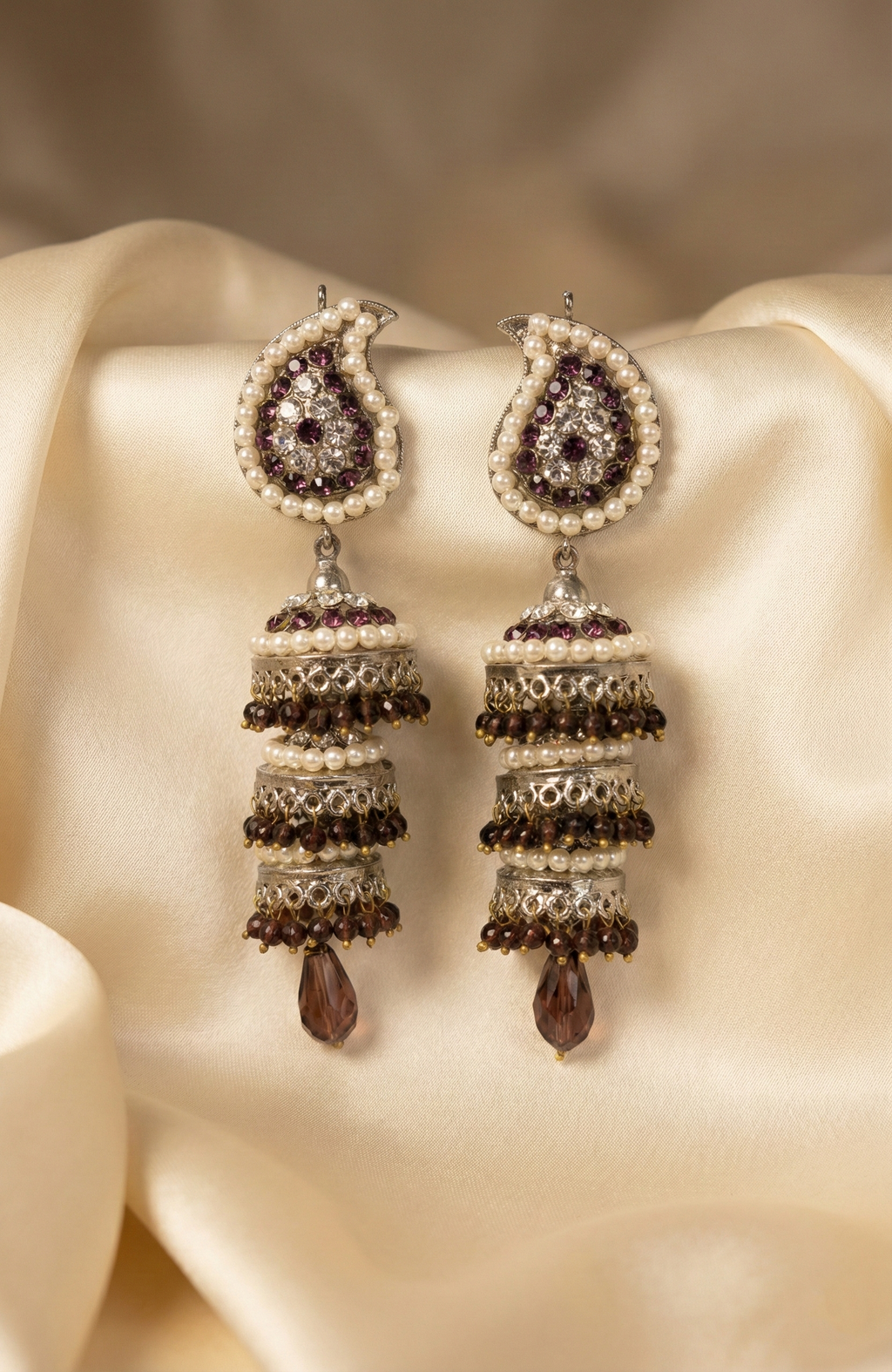 Layered Pearl & Stone Jhumka Earrings