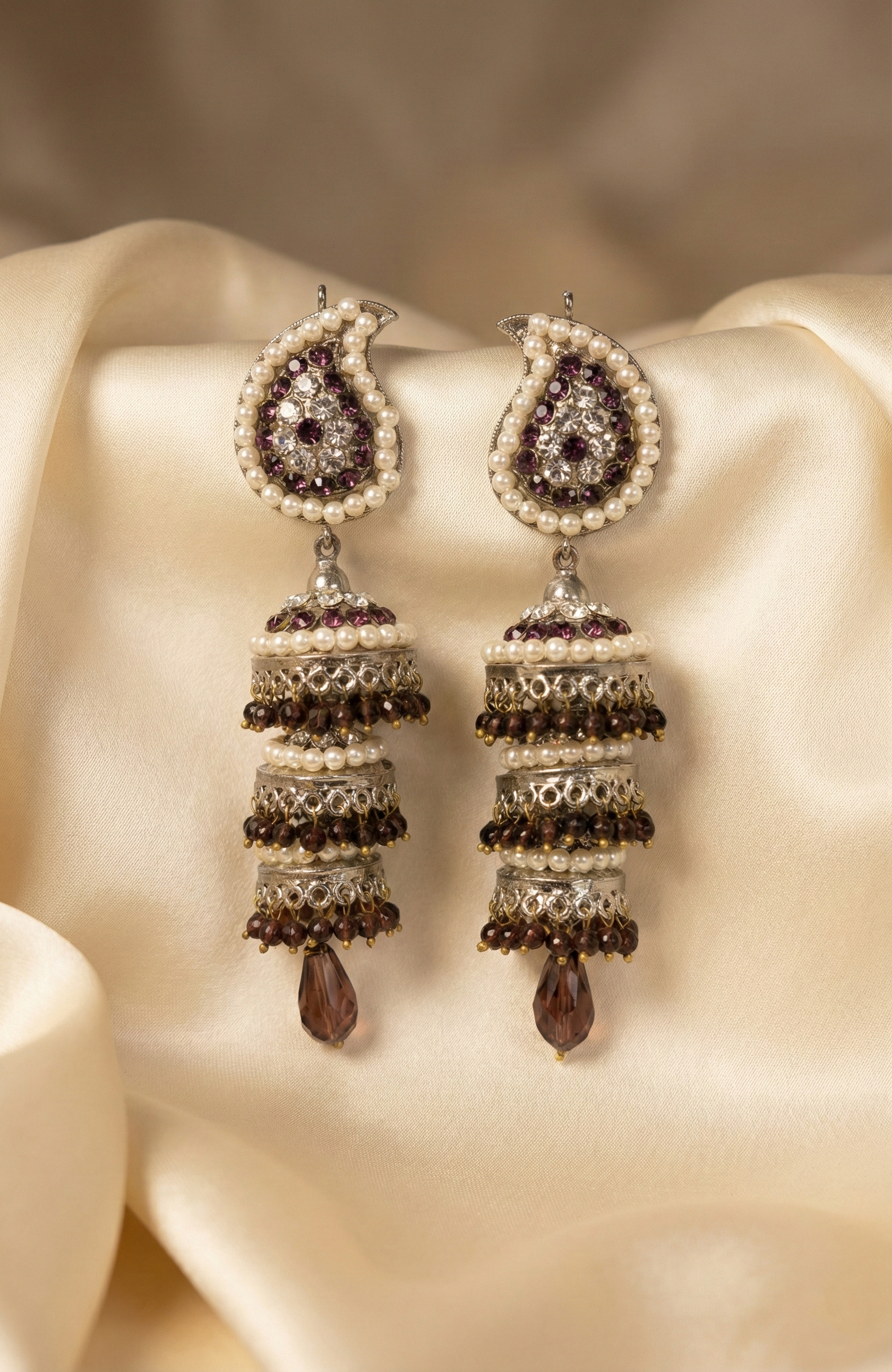 Layered Pearl & Stone Jhumka Earrings
