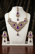 Purple Necklace Set with Earrings and Maang Tikka