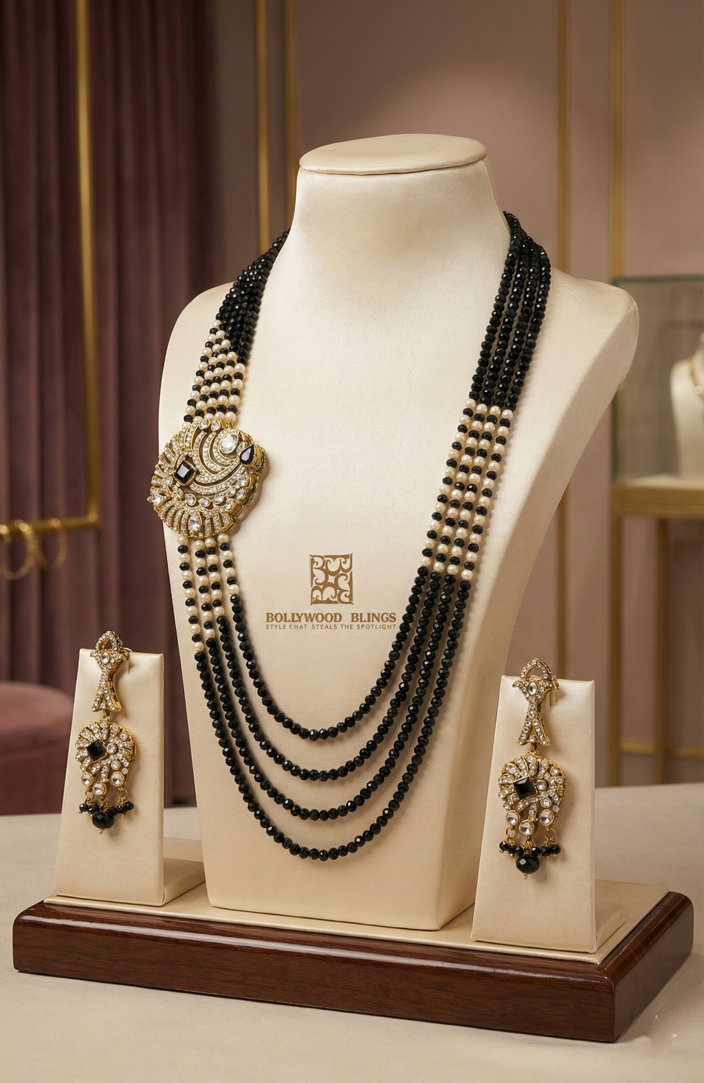 Black & Pearl Rani Haar Jewellery Set