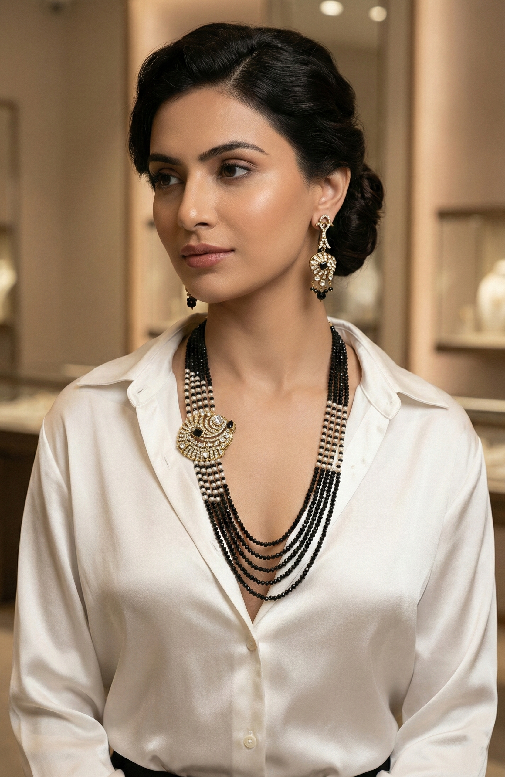 Black & Pearl Rani Haar Jewellery Set