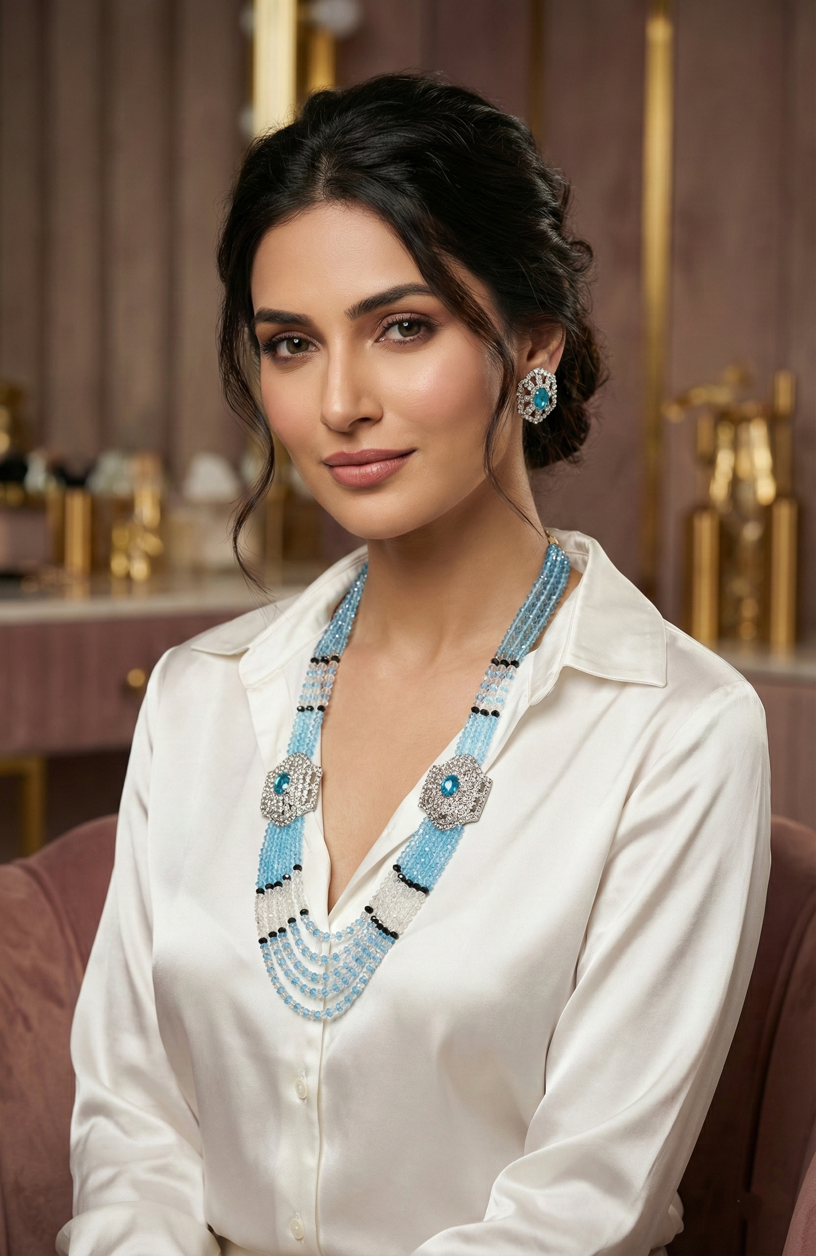 Blue & Crystal Rani Haar Jewellery Set