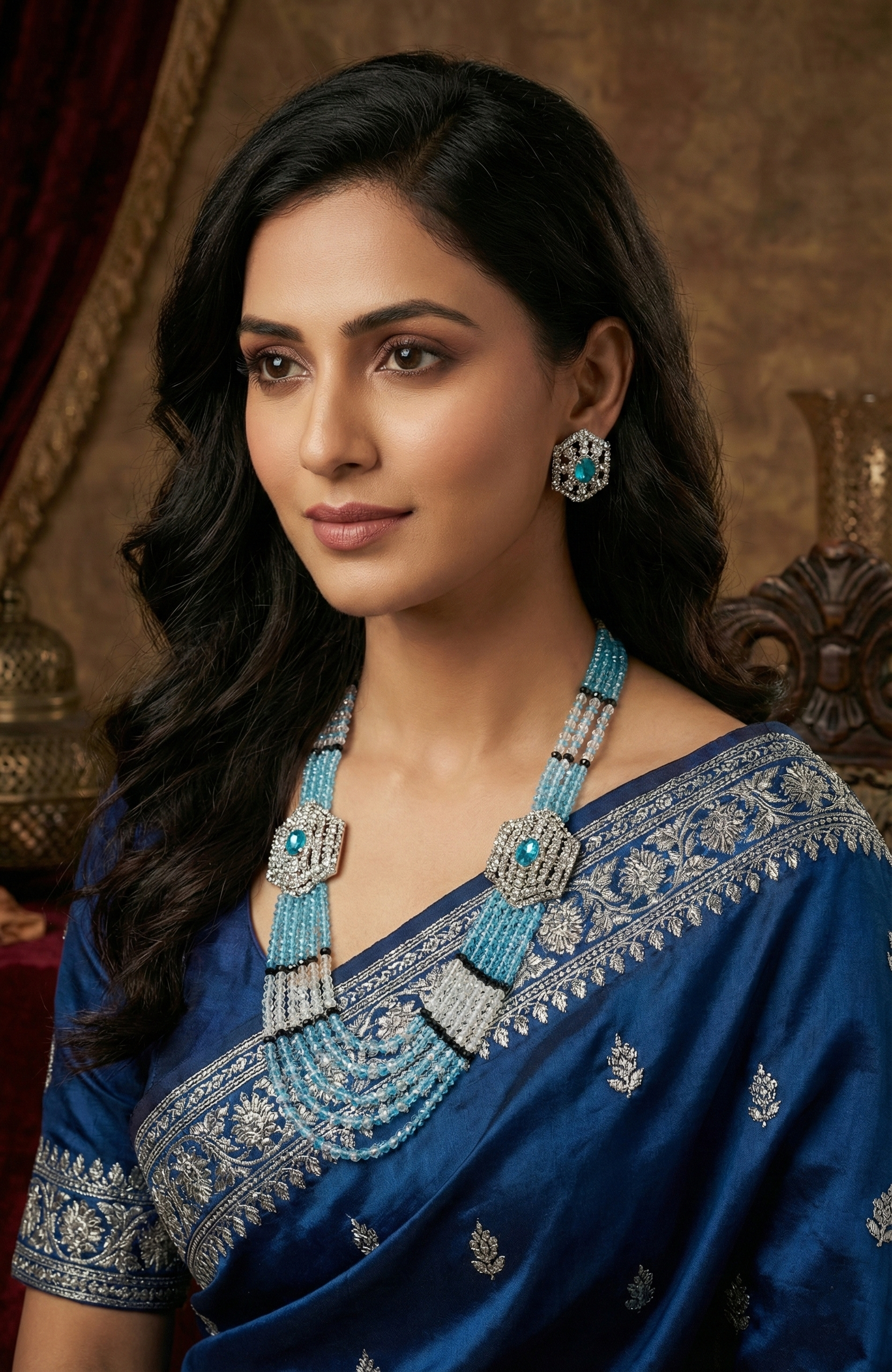 Blue & Crystal Rani Haar Jewellery Set