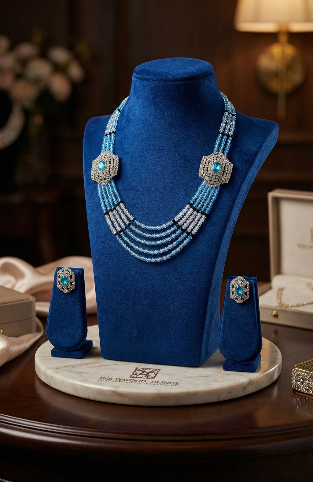Blue & Crystal Rani Haar Jewellery Set