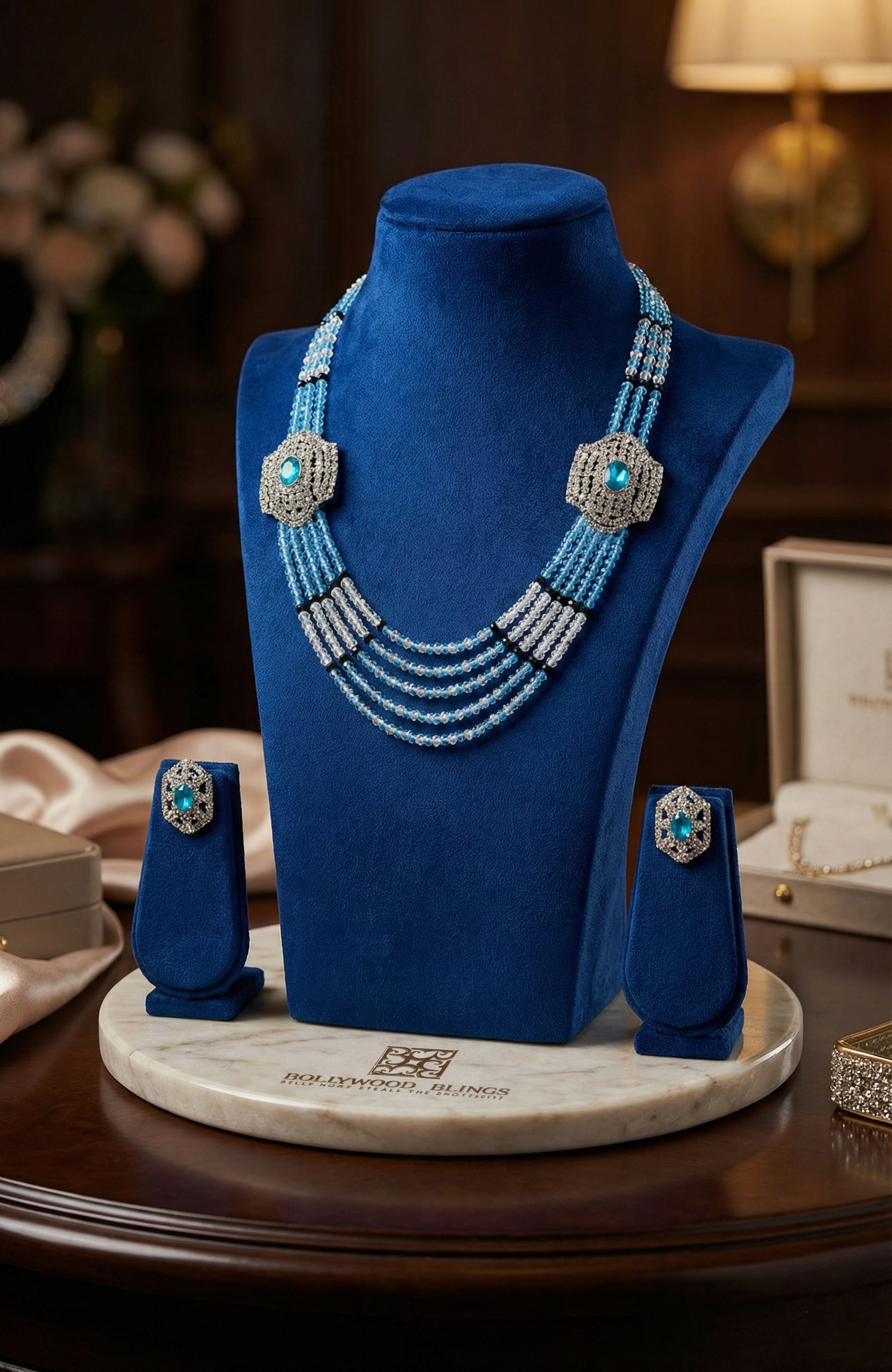 Blue & Crystal Rani Haar Jewellery Set