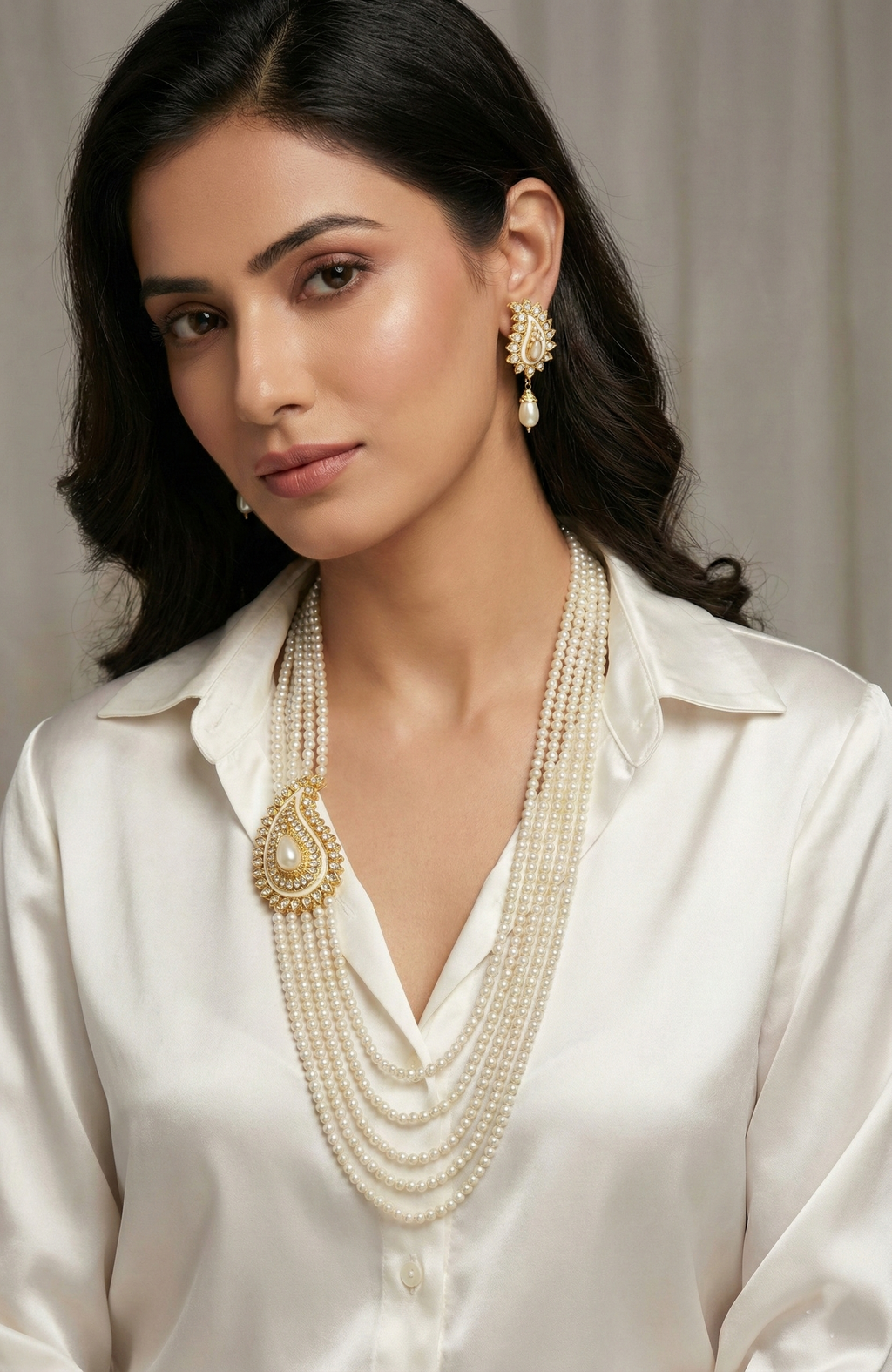 Classic White Pearl Rani Haar Jewellery Set