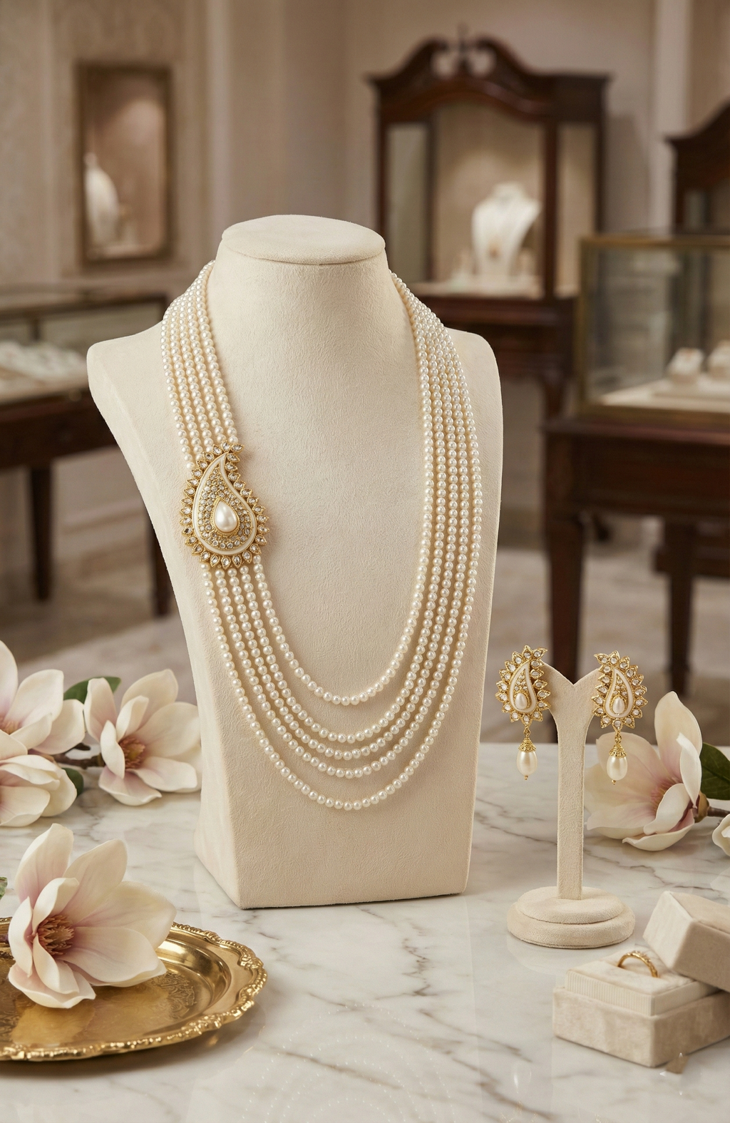 Classic White Pearl Rani Haar Jewellery Set