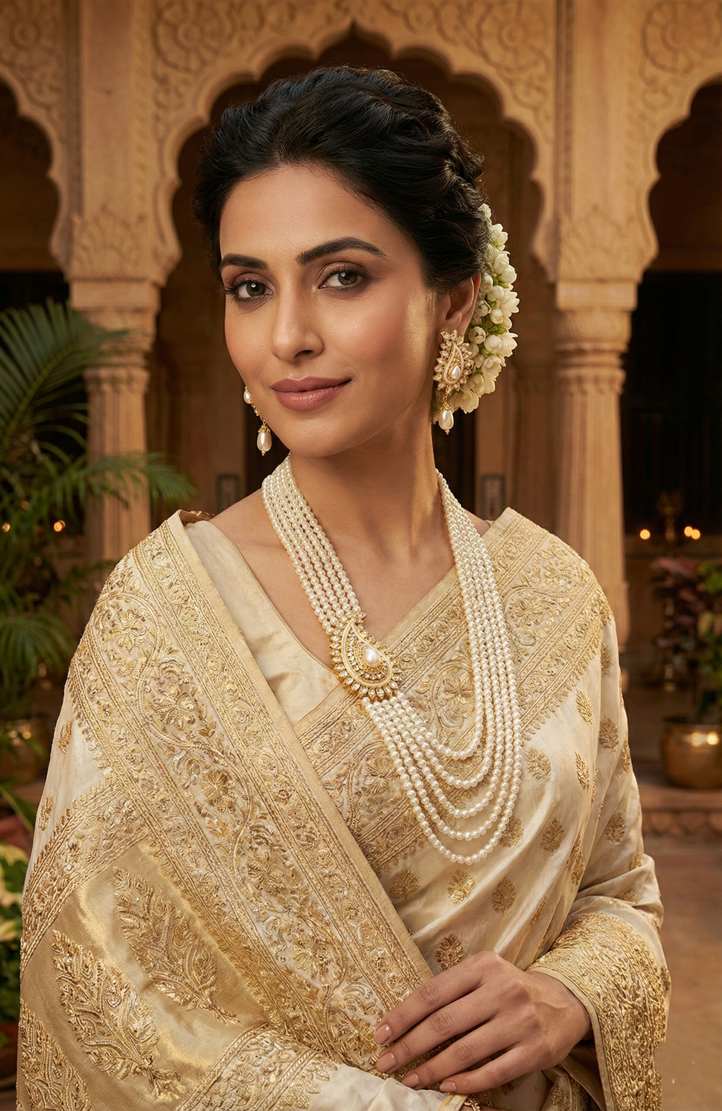 Classic White Pearl Rani Haar Jewellery Set