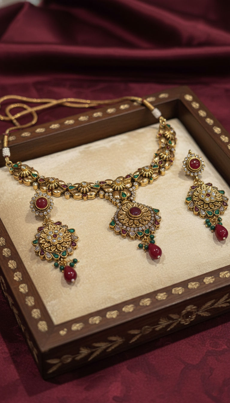 Regal Red & Green Polki Set