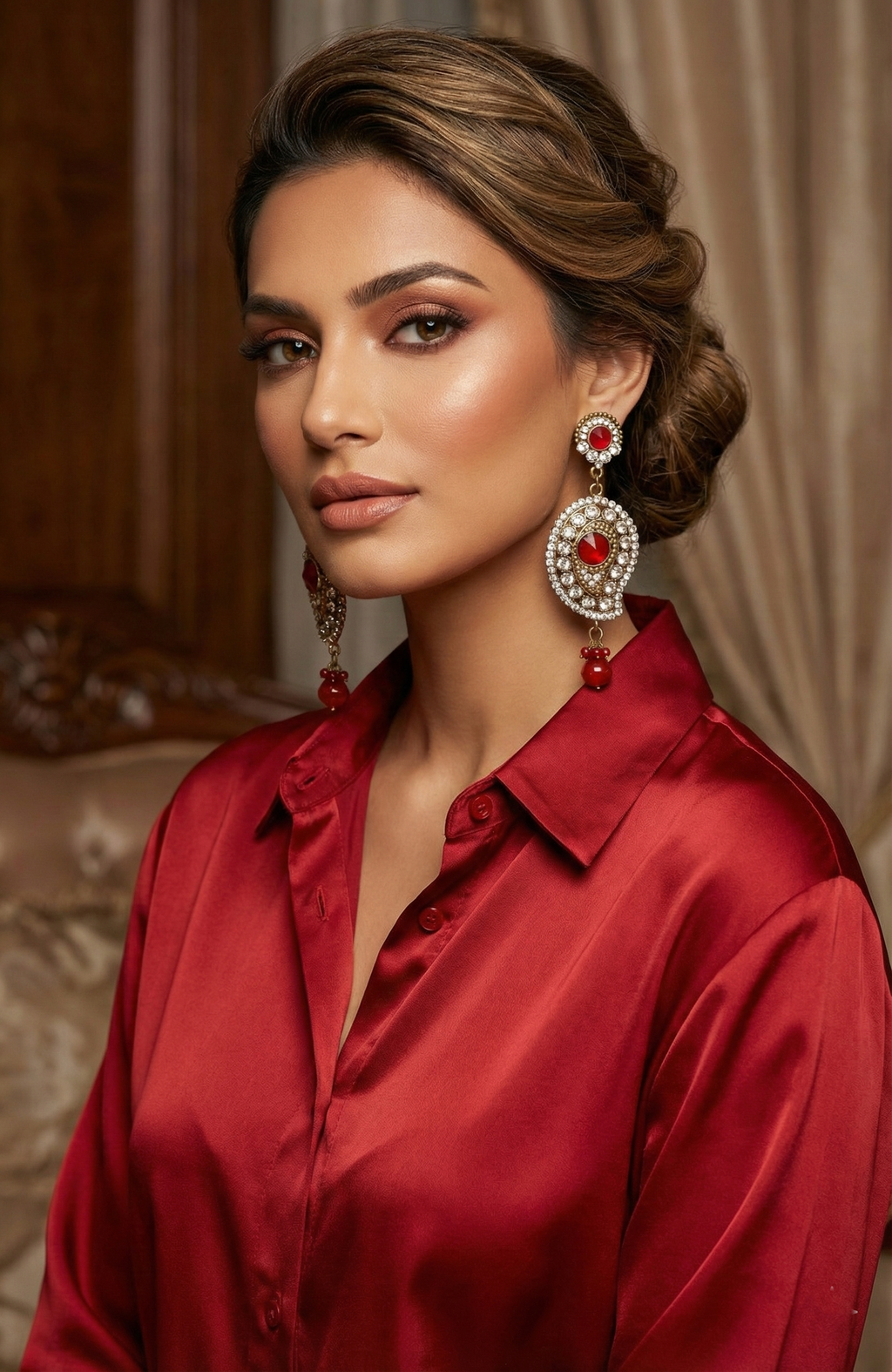 Elegant Red Stone Drop Earrings