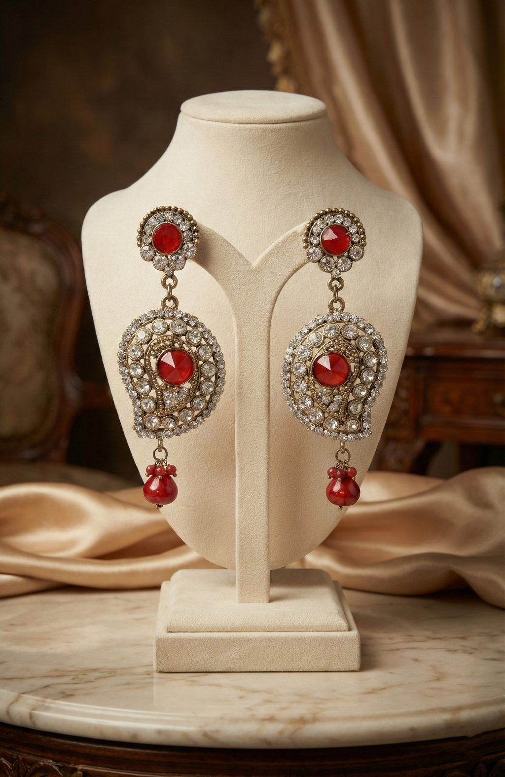 Elegant Red Stone Drop Earrings