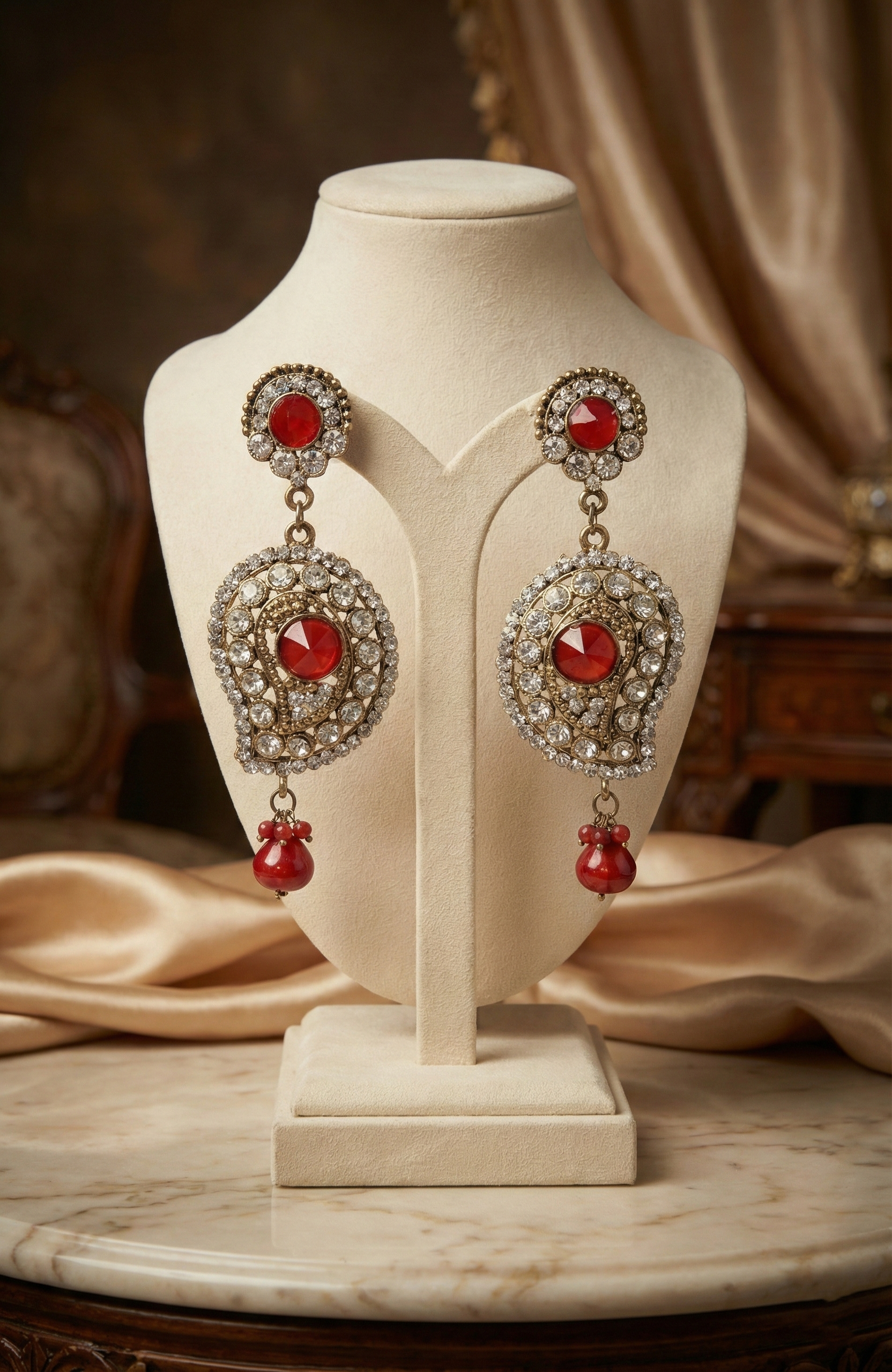 Elegant Red Stone Drop Earrings