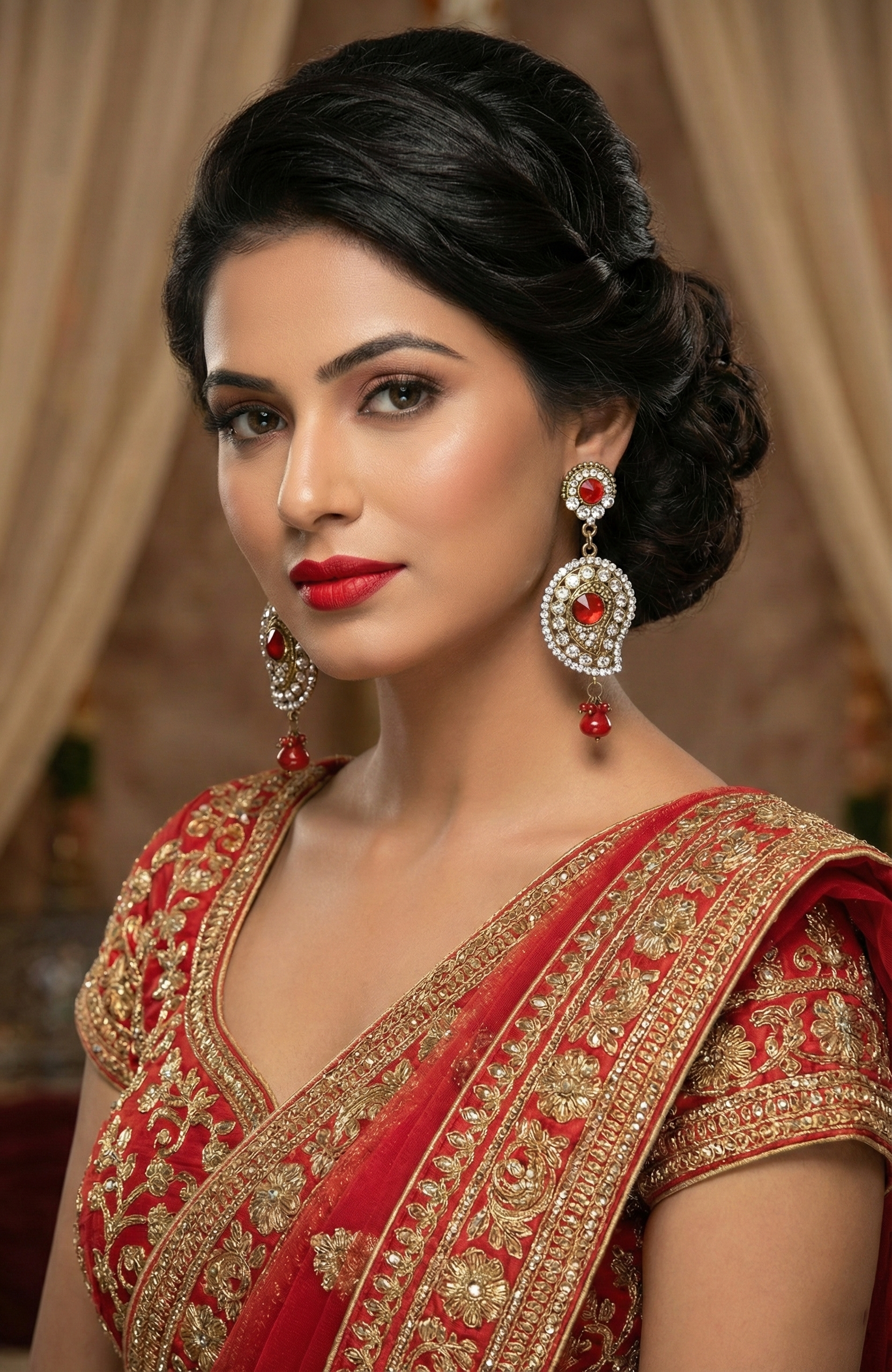 Elegant Red Stone Drop Earrings