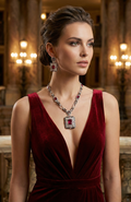 Ruby Red Geometric Necklace & Earrings Set