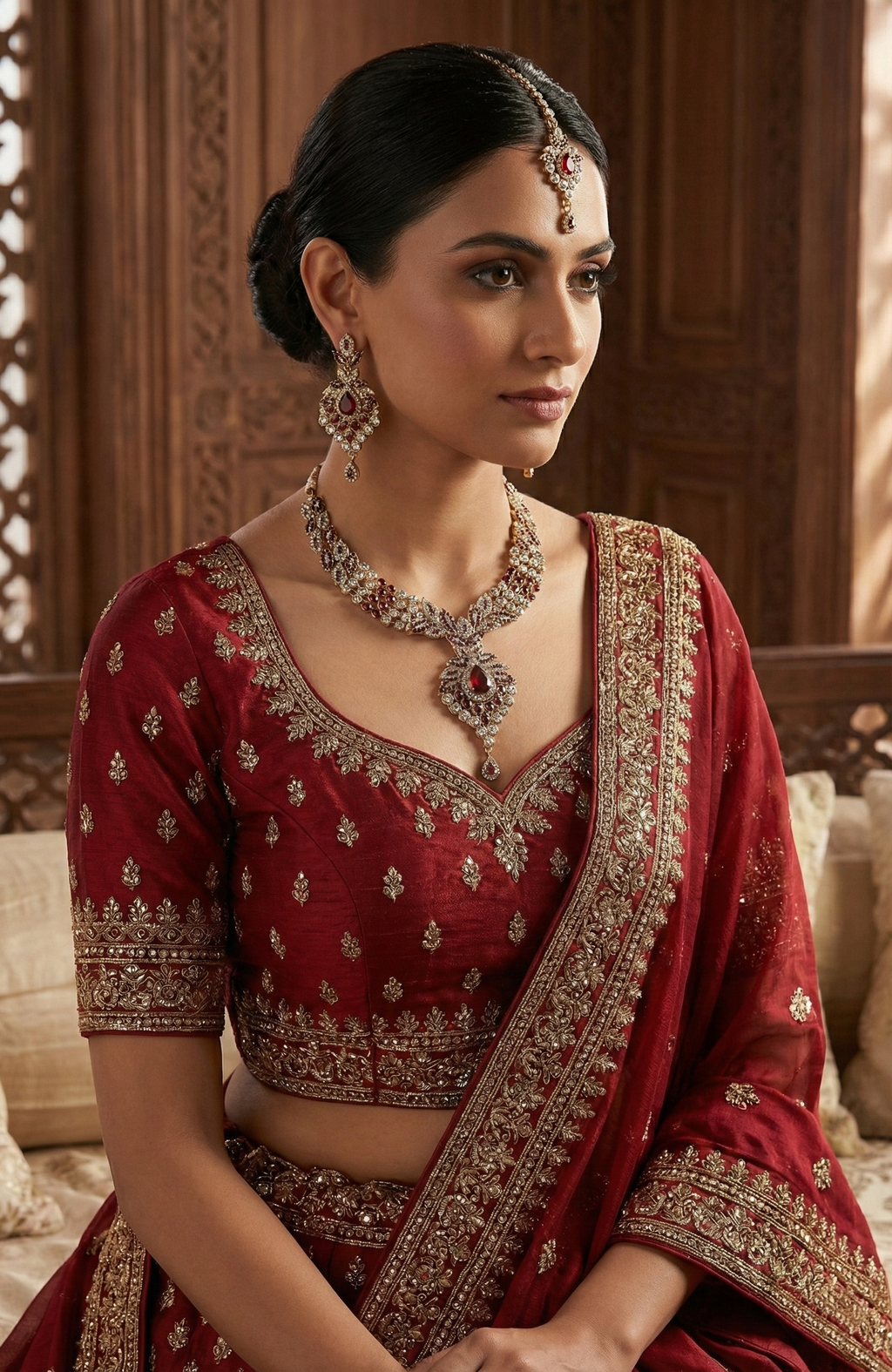 Elegant Ruby Red Necklace Set