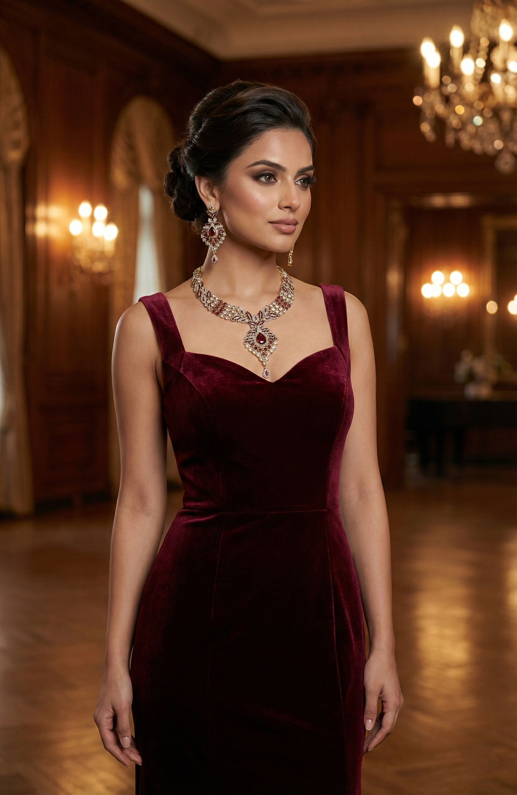 Elegant Ruby Red Necklace Set
