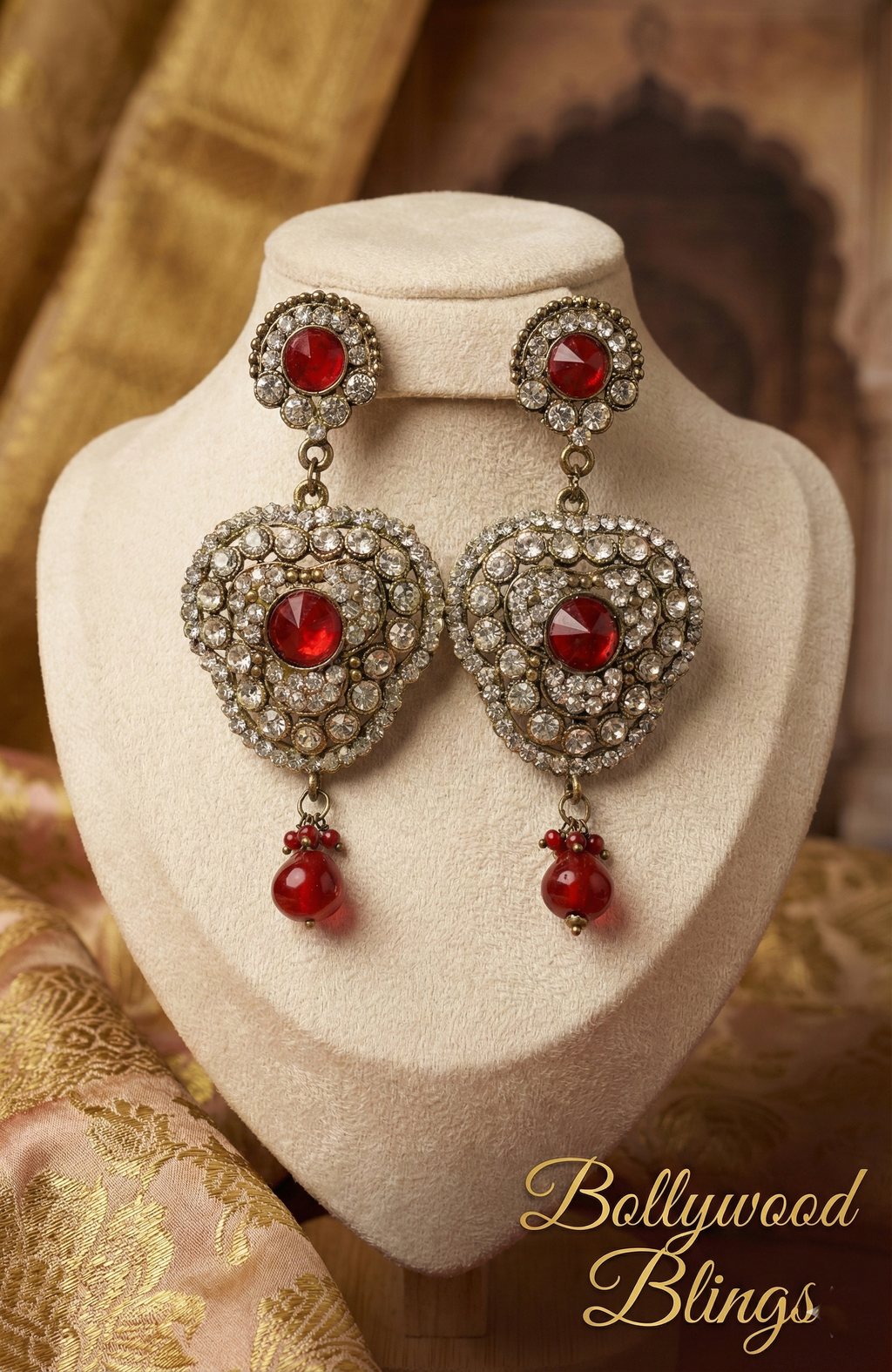 Clover Shaped Red CZ Earrings