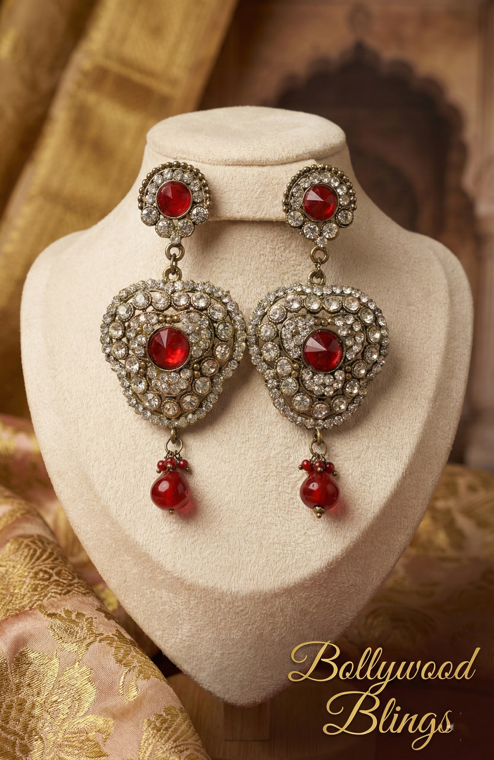 Clover Shaped Red CZ Earrings