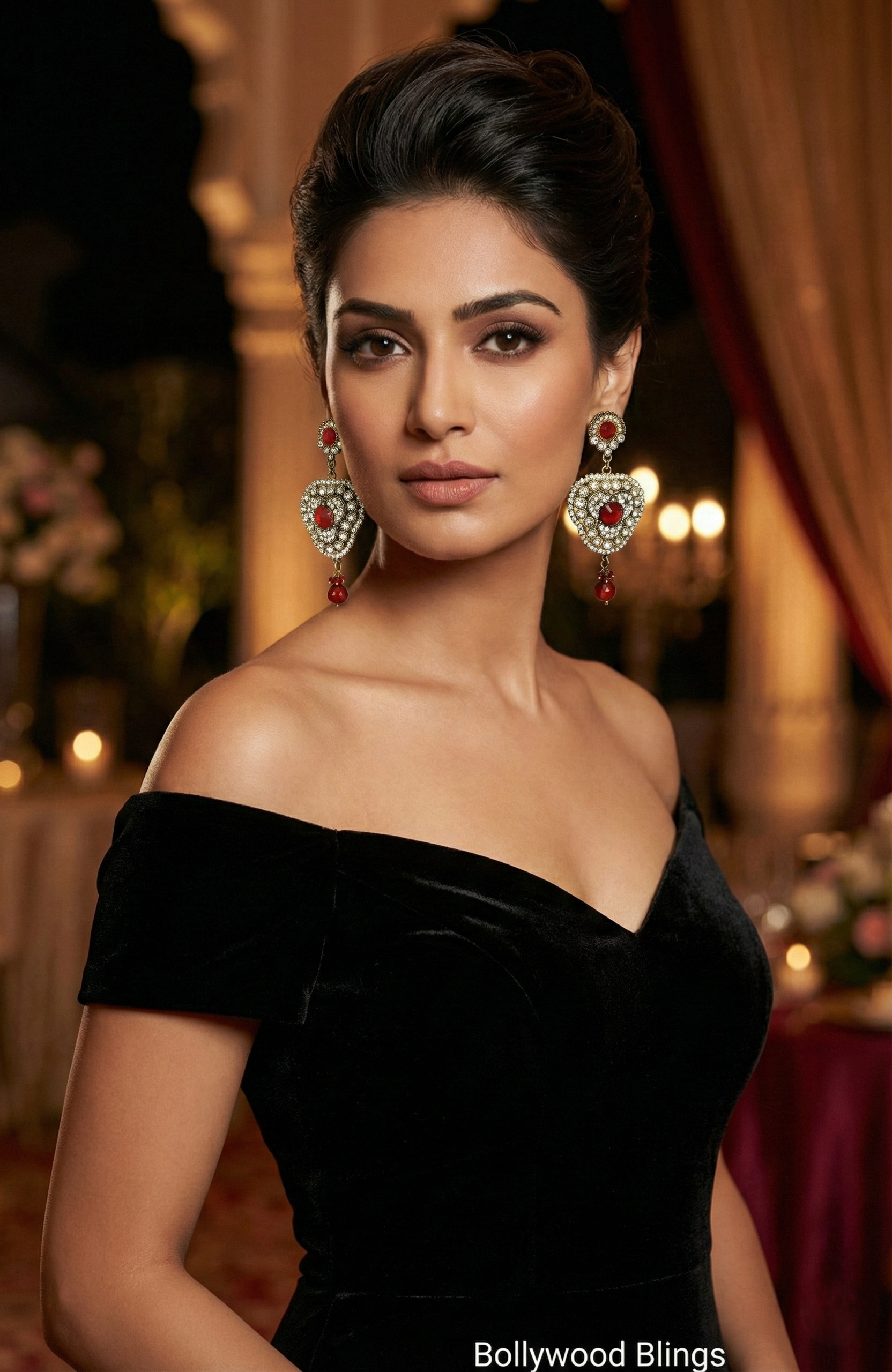 Clover Shaped Red CZ Earrings