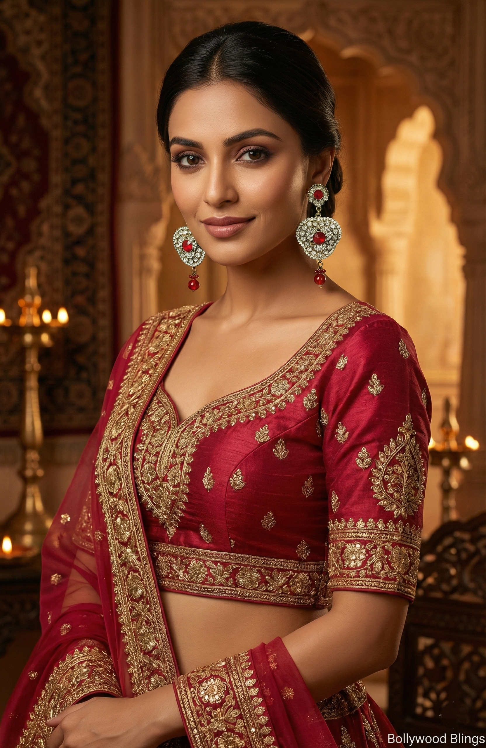 Clover Shaped Red CZ Earrings