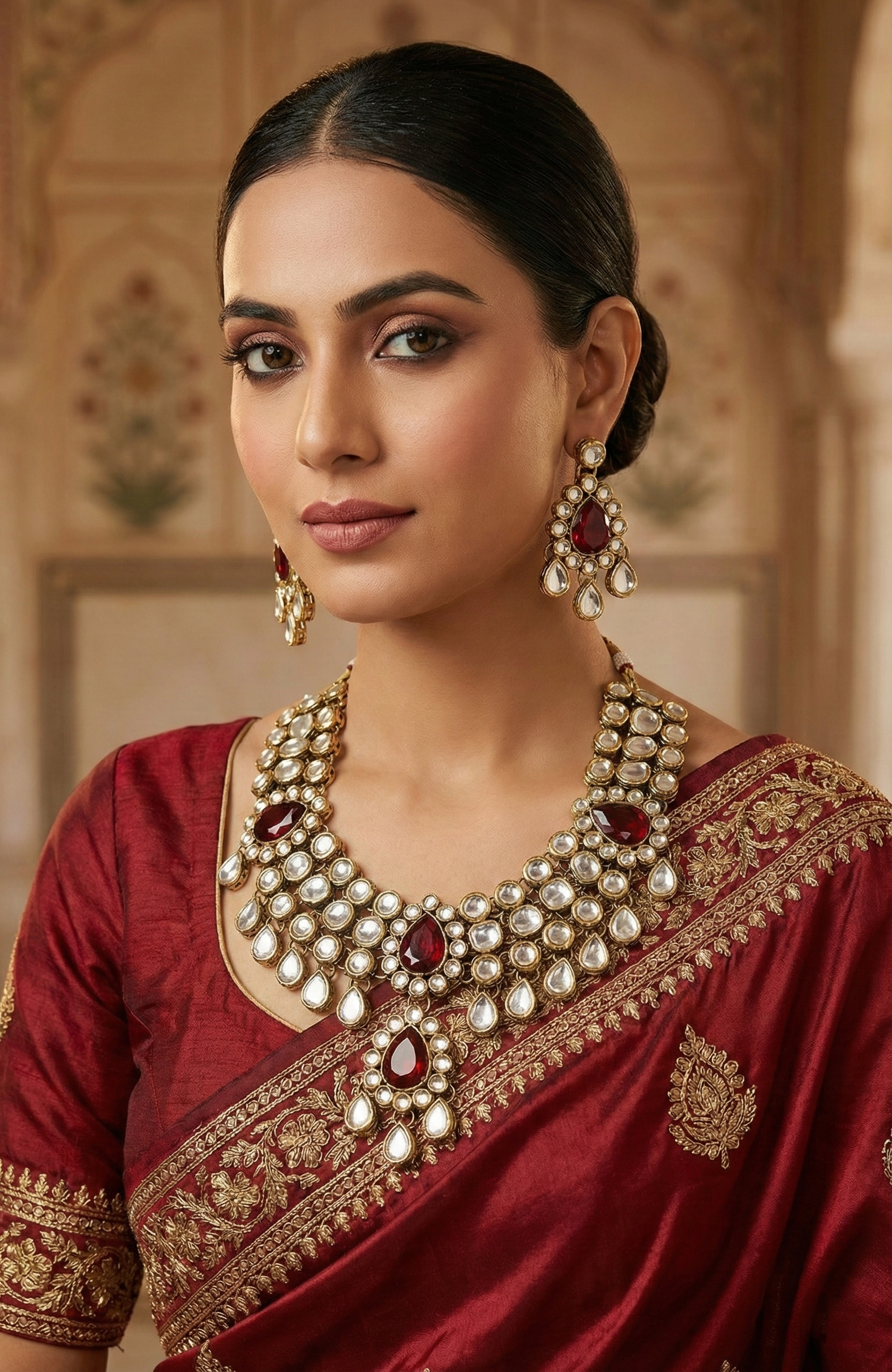 Kundan Necklace Set with Earrings and Maang Tikka