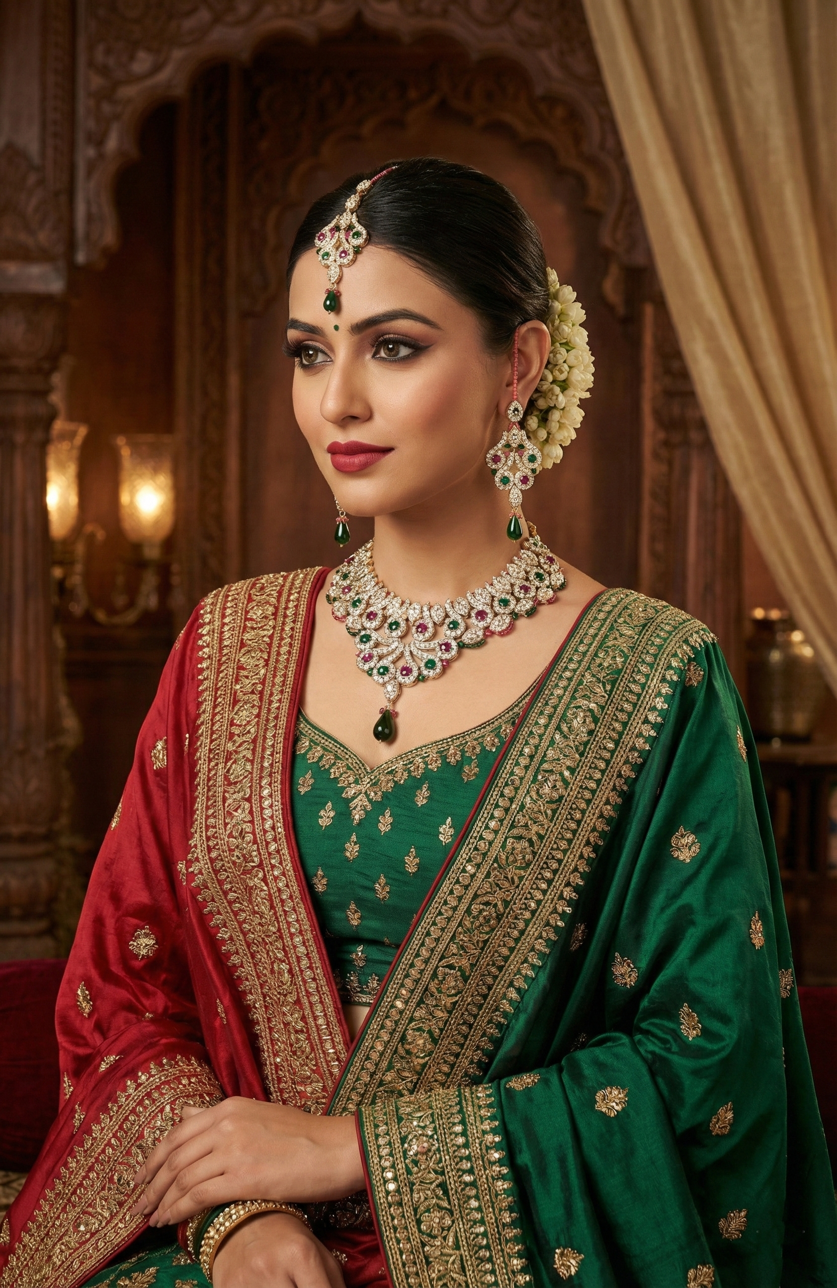 Elegant Stone-Studded Necklace Set with Maang Tikka & Earrings