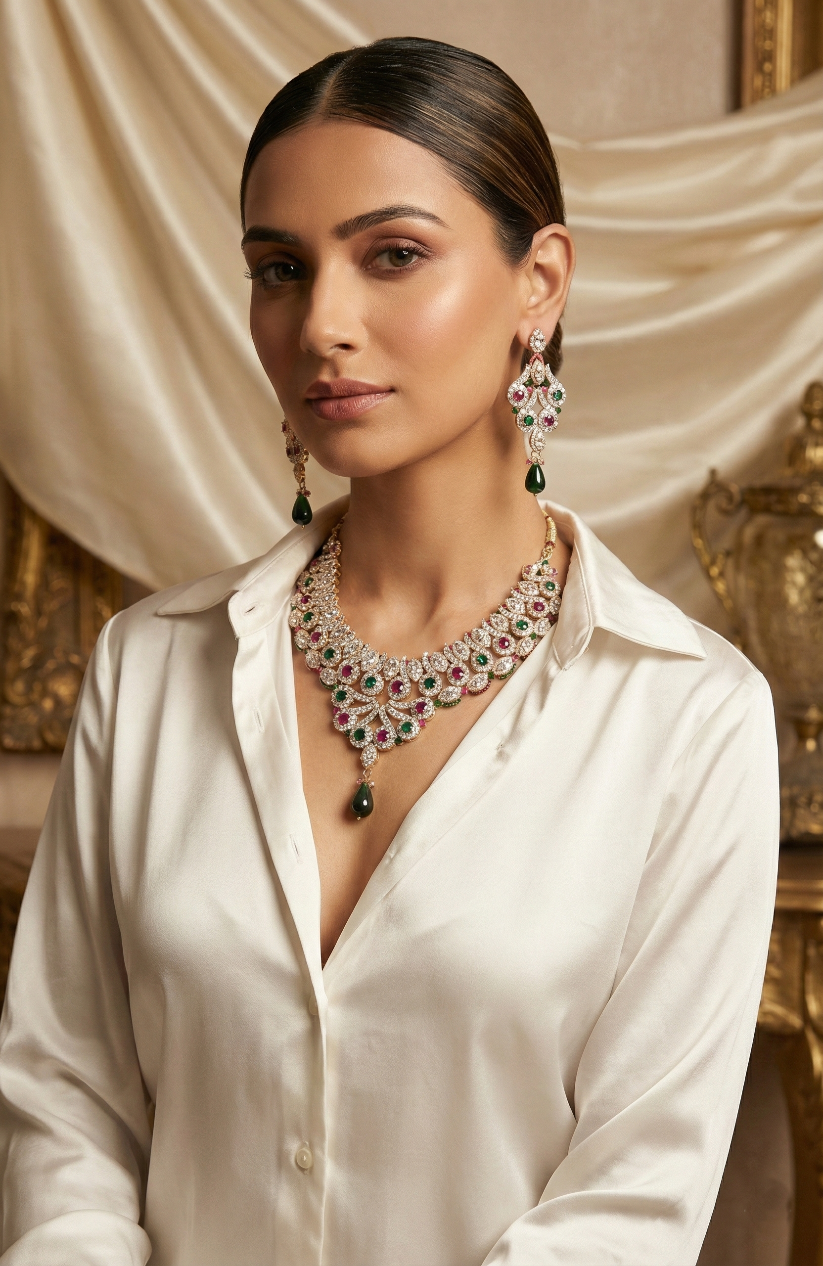 Elegant Stone-Studded Necklace Set with Maang Tikka & Earrings