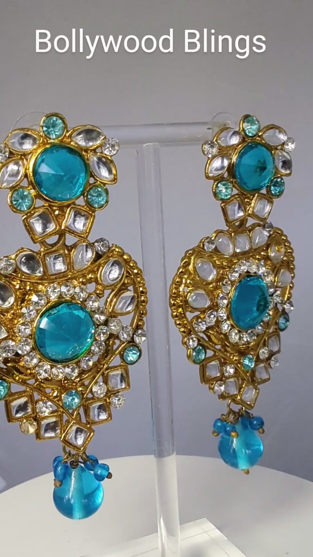 Blue & White Crystal Heart Shaped Earrings