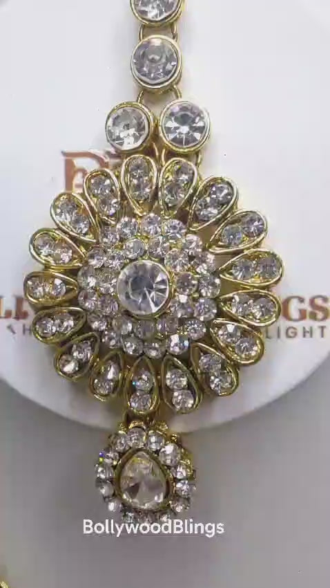 Gold-Tone Clear Stone Bridal Jewellery Set